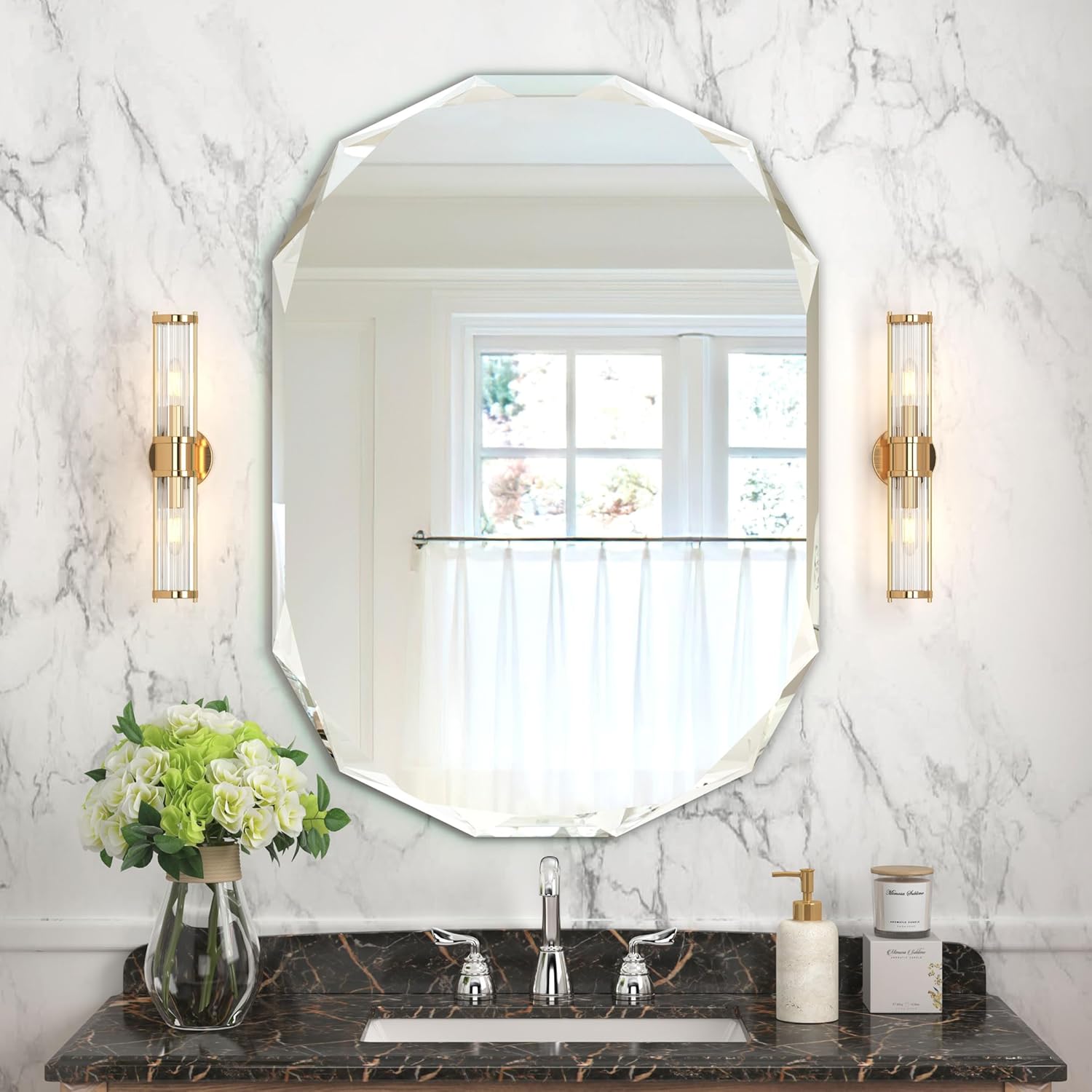 Beveled Beige Mirror — 30" — Round