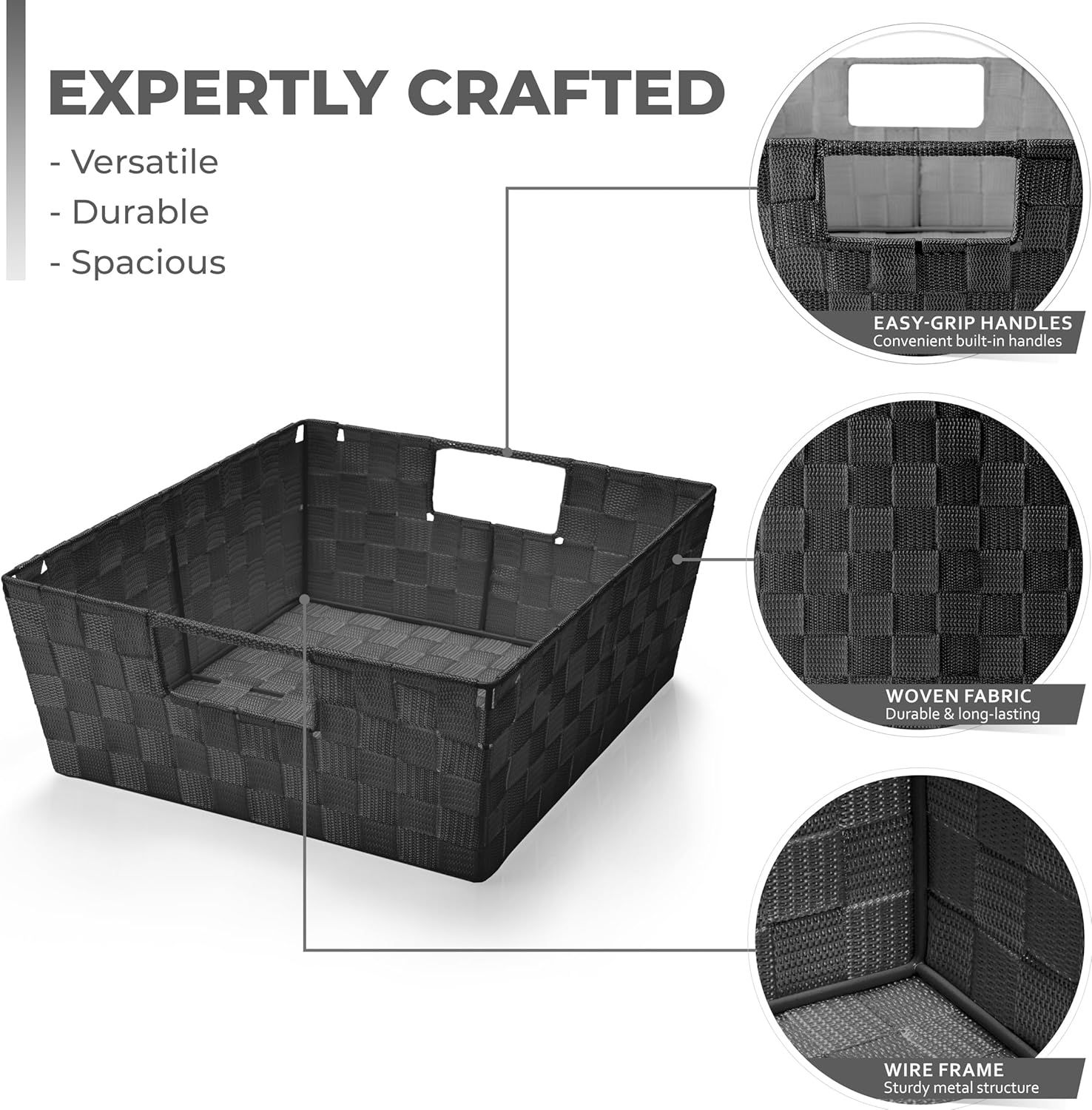 Hand-Woven Boho Black Woven Basket — Set of 3 - View 2