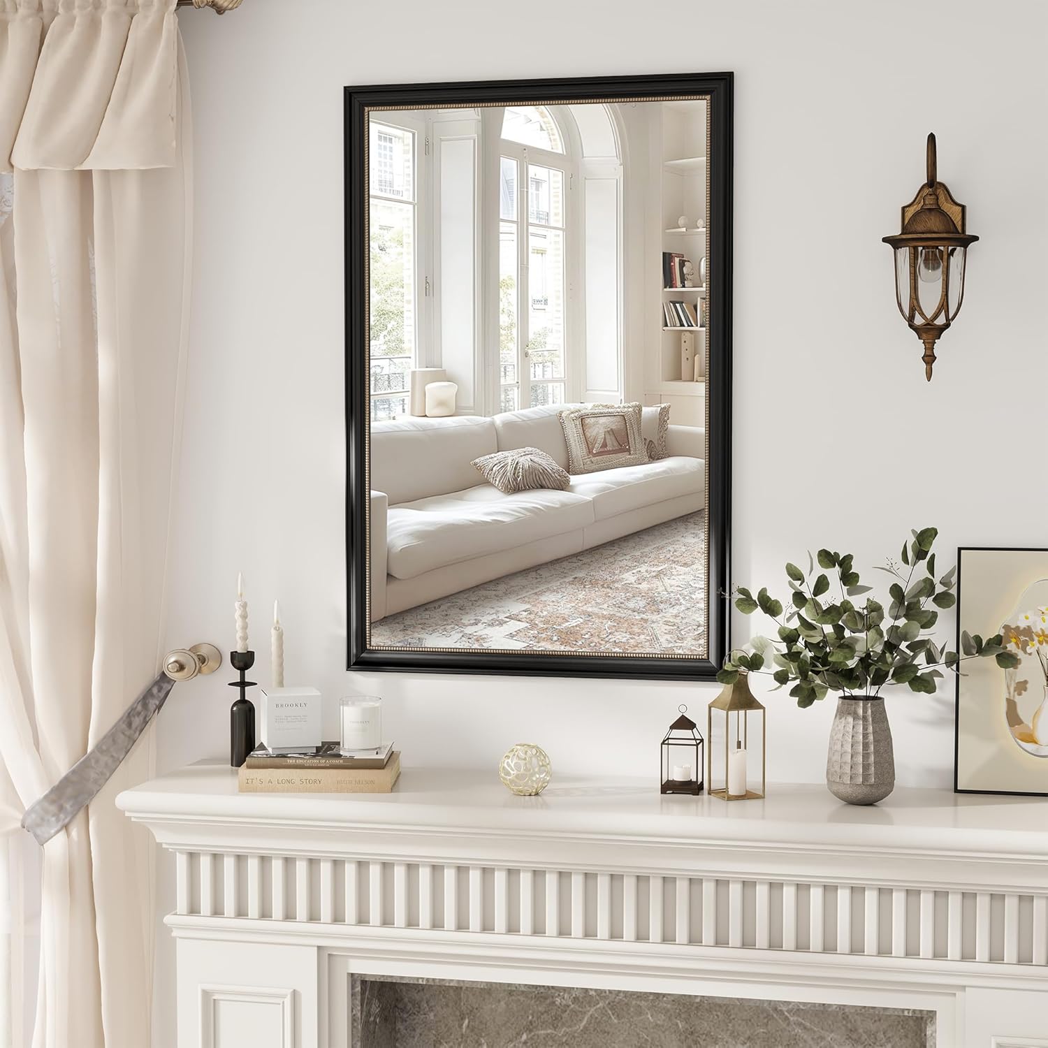 Rectangular Beige Wall Mirror — 36" — Rectangle - Black