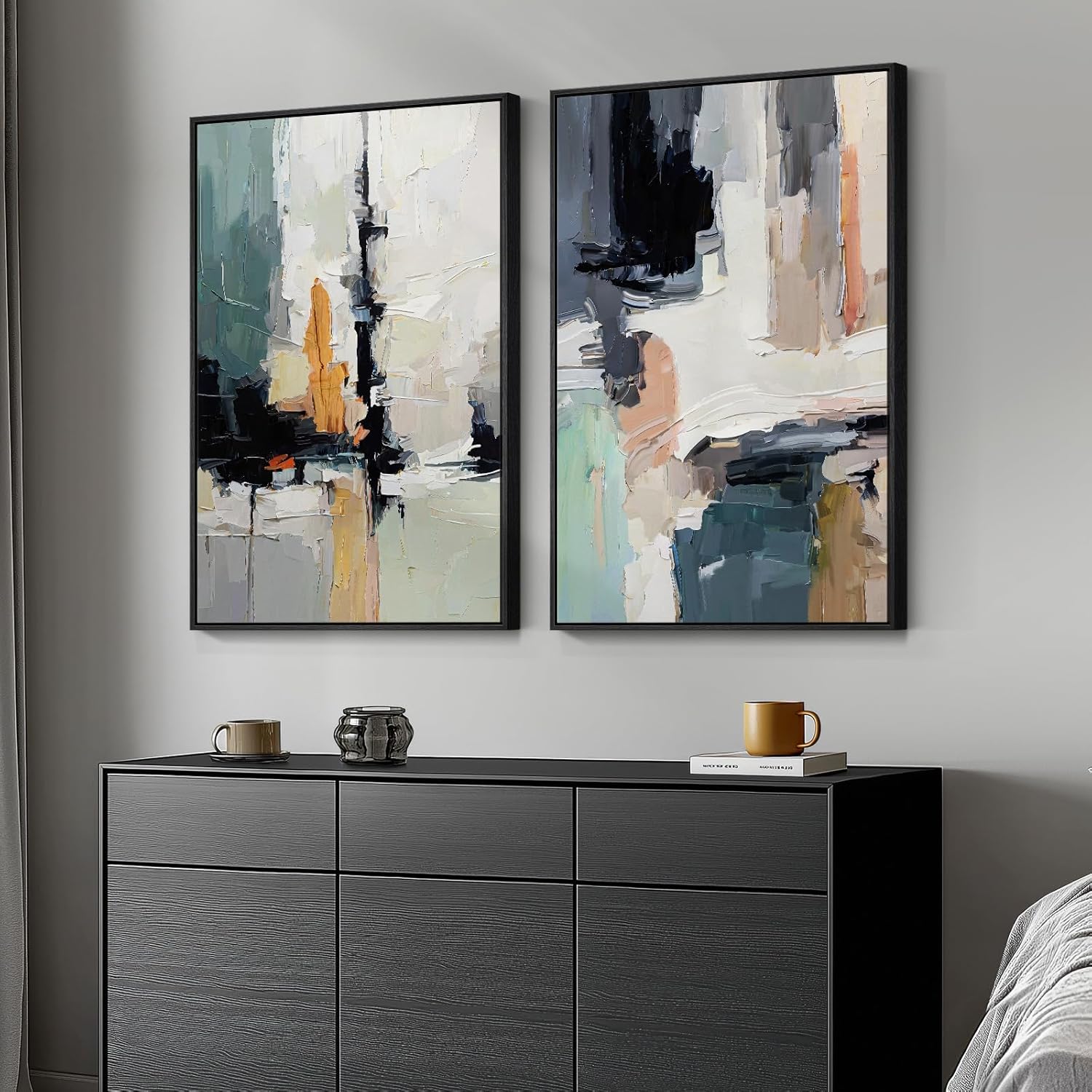 Framed Modern Beige Wall Decor — 24" — 20" W X 30" H X 2pcs