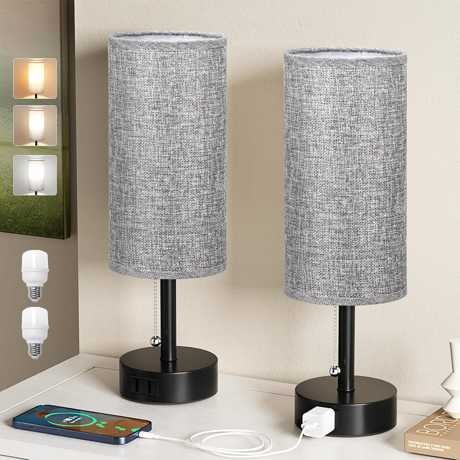 Round Beige LED Bulb — Set of 2 — Gray