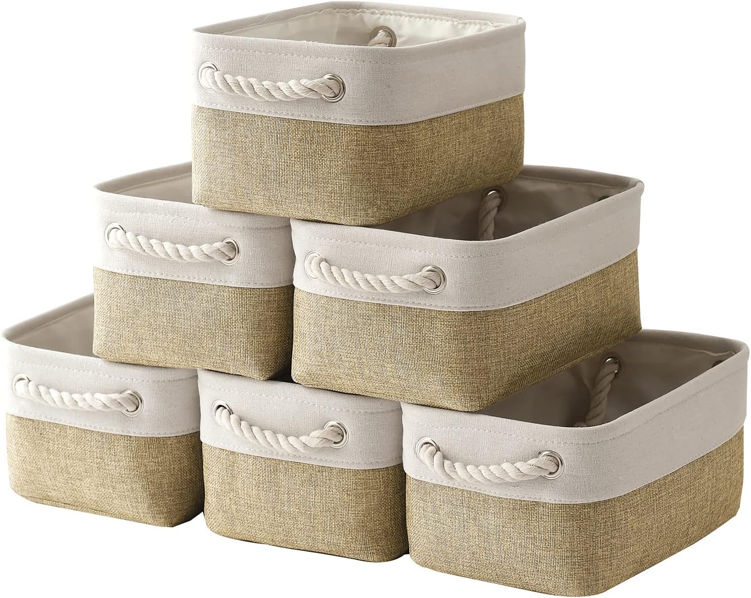 Beige Storage Bin — White & Khaki