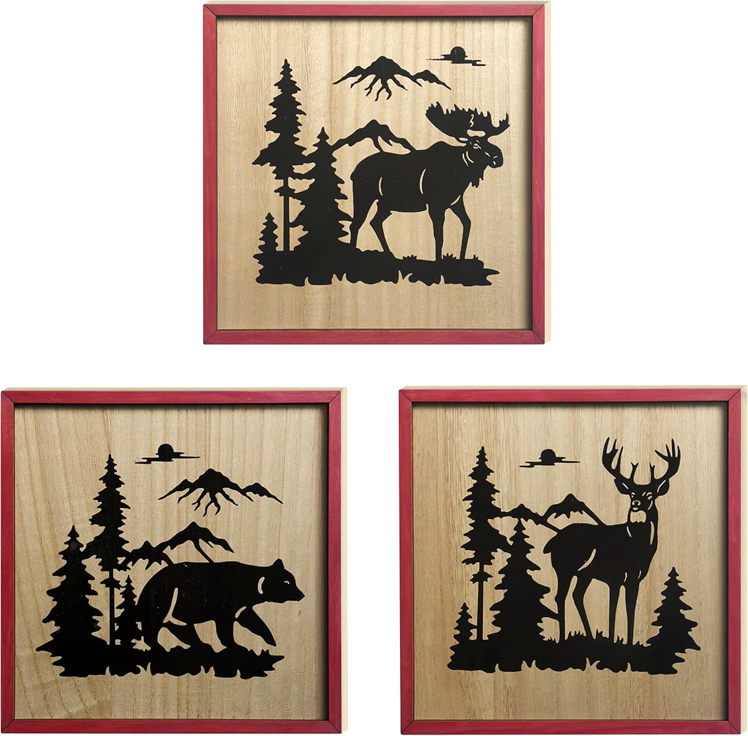 Framed Wood Wall Decor — 14" — deer bear