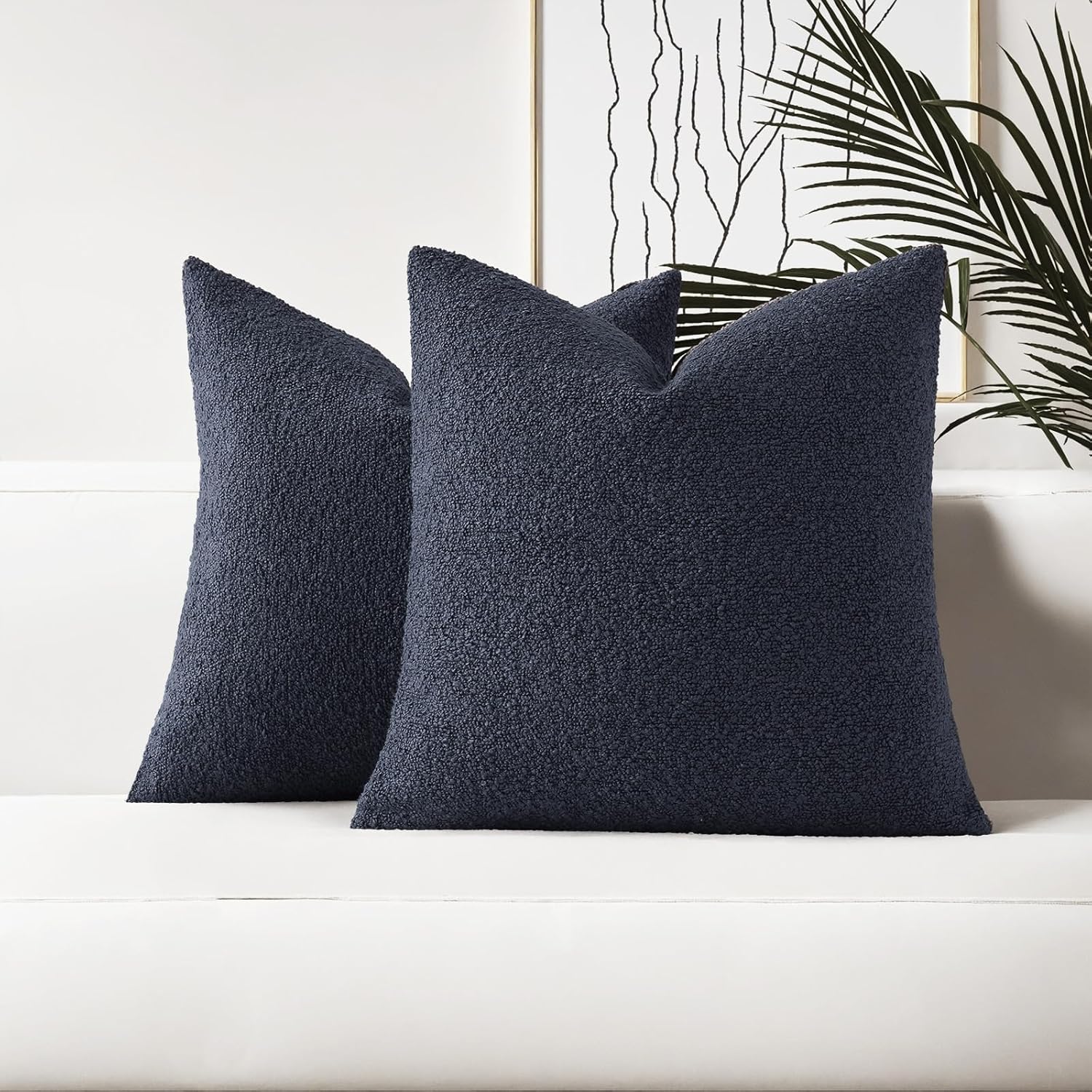 Boucle Boho Beige Pillow Cover — 18" — Navy Blue