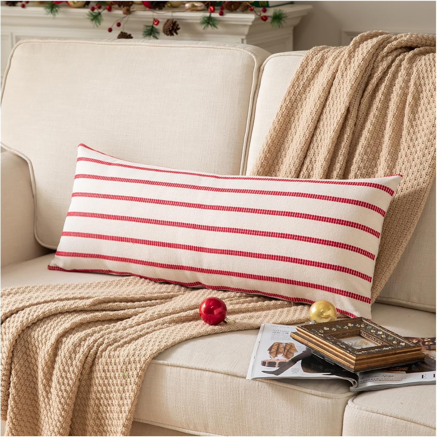 Boho Beige Throw Pillow Cover — 20" — Red