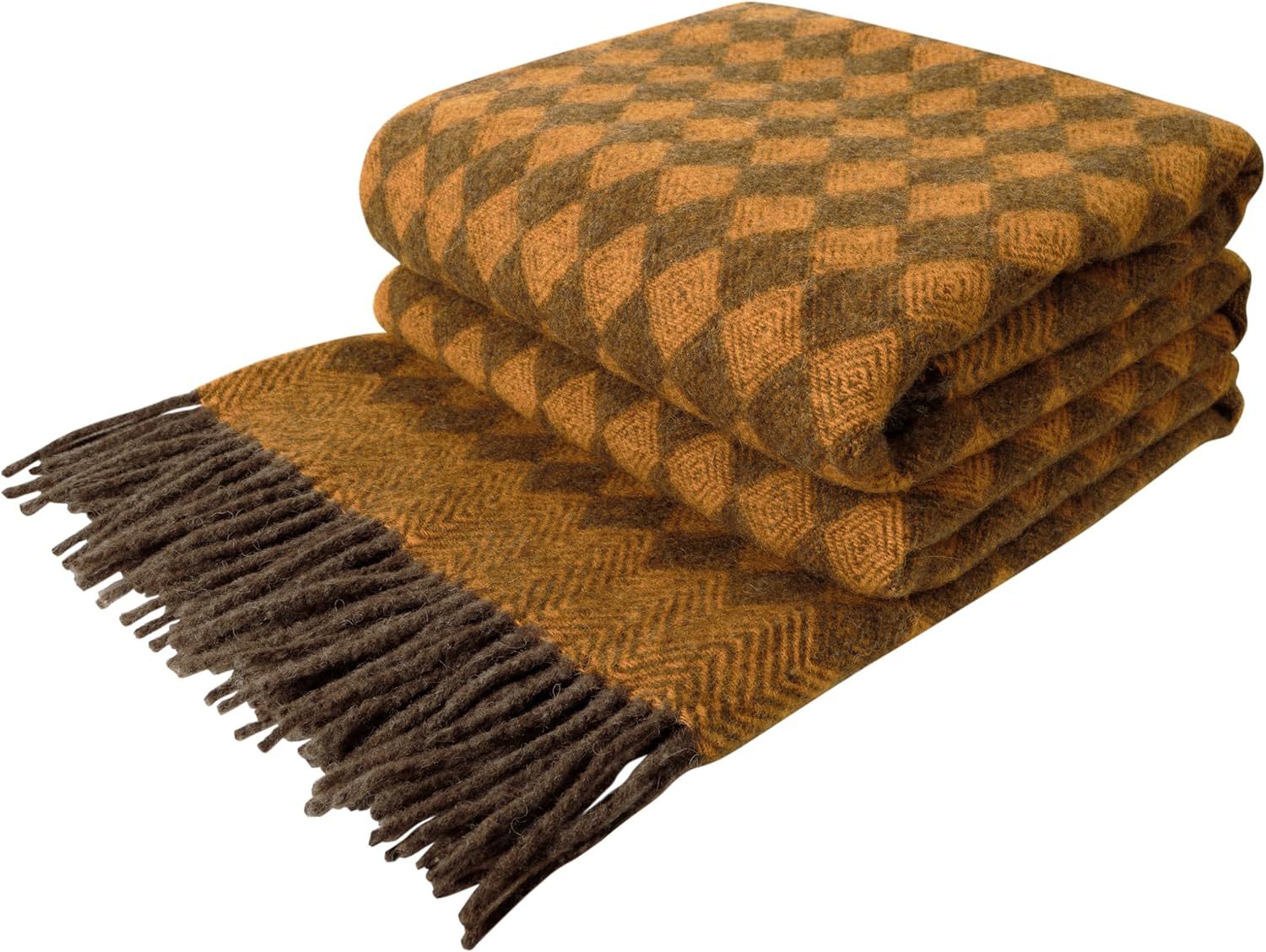 Scandinavian Brown Throw Pillow — 55x79 — Mustard With Brown Scandinavian Rhombus