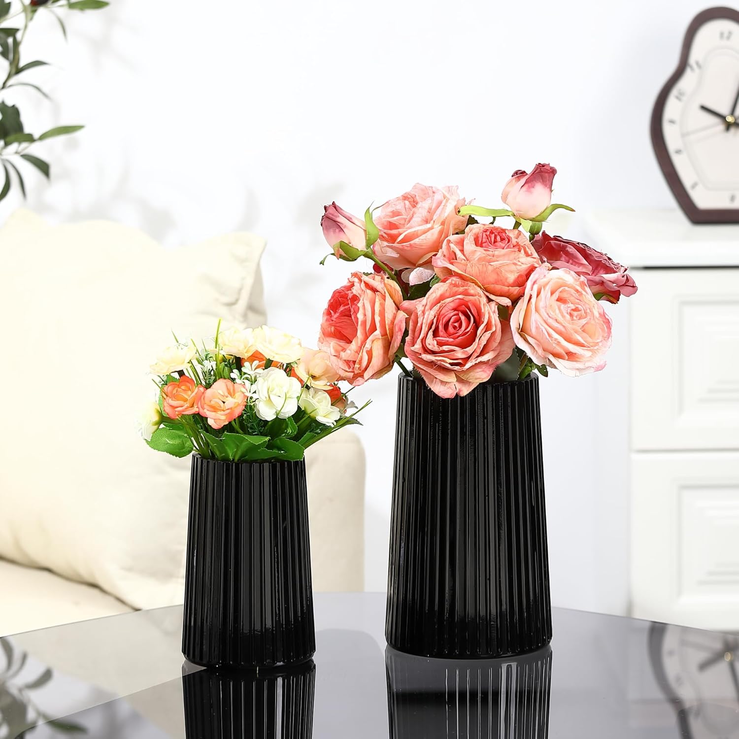 Modern Black Flower Vase — 8" — Large+Medium