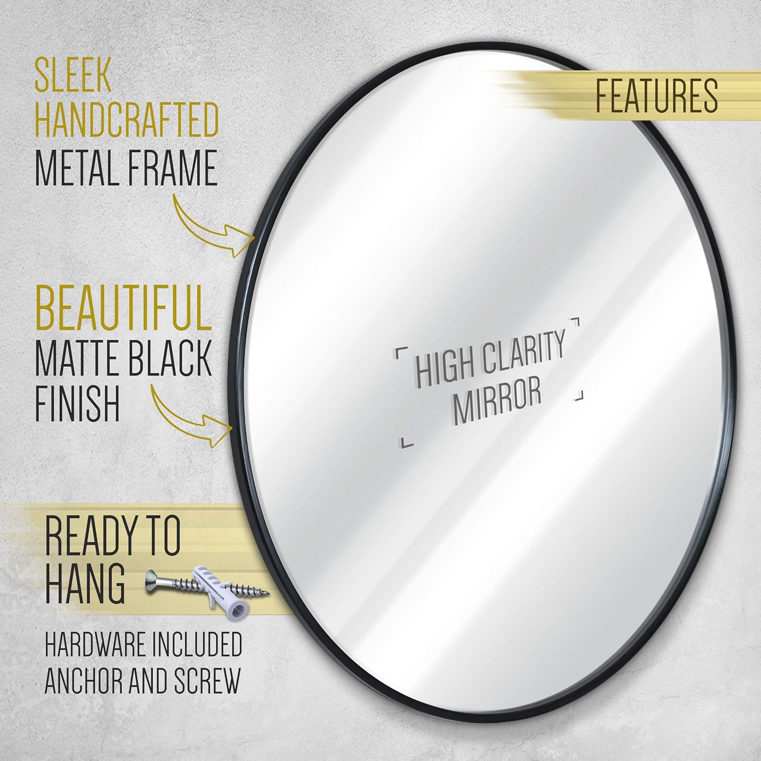 Round Boho Black Wall Mirror — 24" - View 5