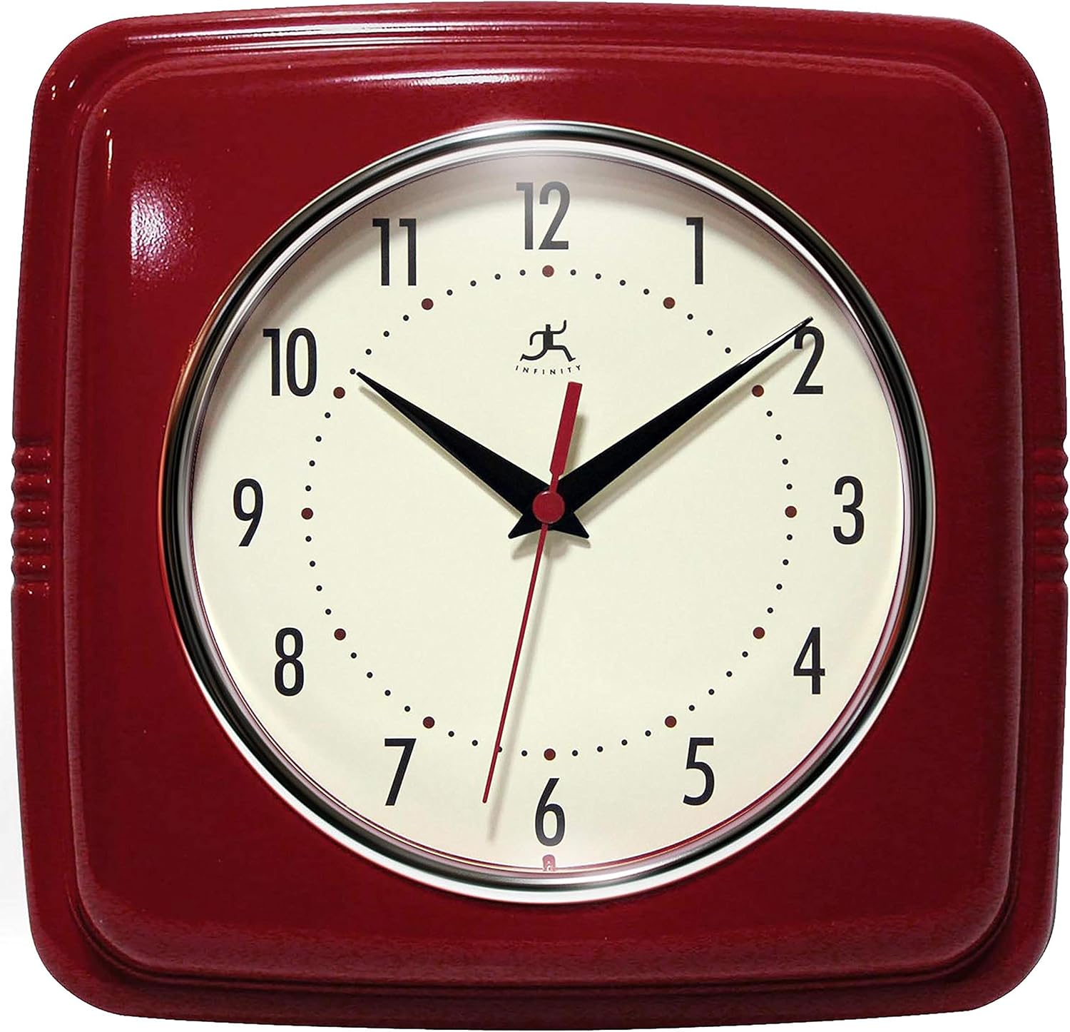 Vintage Mid-Century Beige Wall Clock — 9" — Red