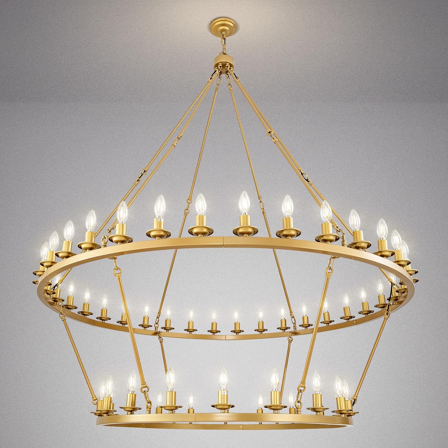 Adjustable Farmhouse Black Chandelier — 6-Light — 54-Light-2-Tier-Round