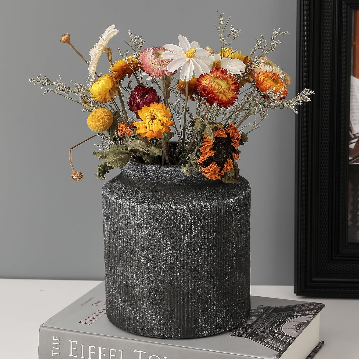 Vintage Farmhouse Black Flower Vase — 6" — Frosted Dark Blue