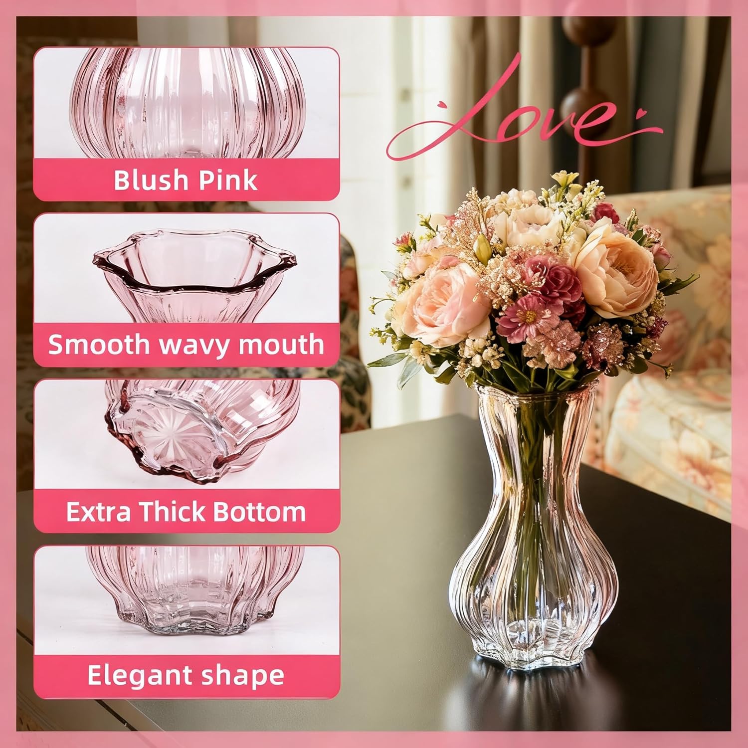 Pink Flower Vase — 8" - View 2