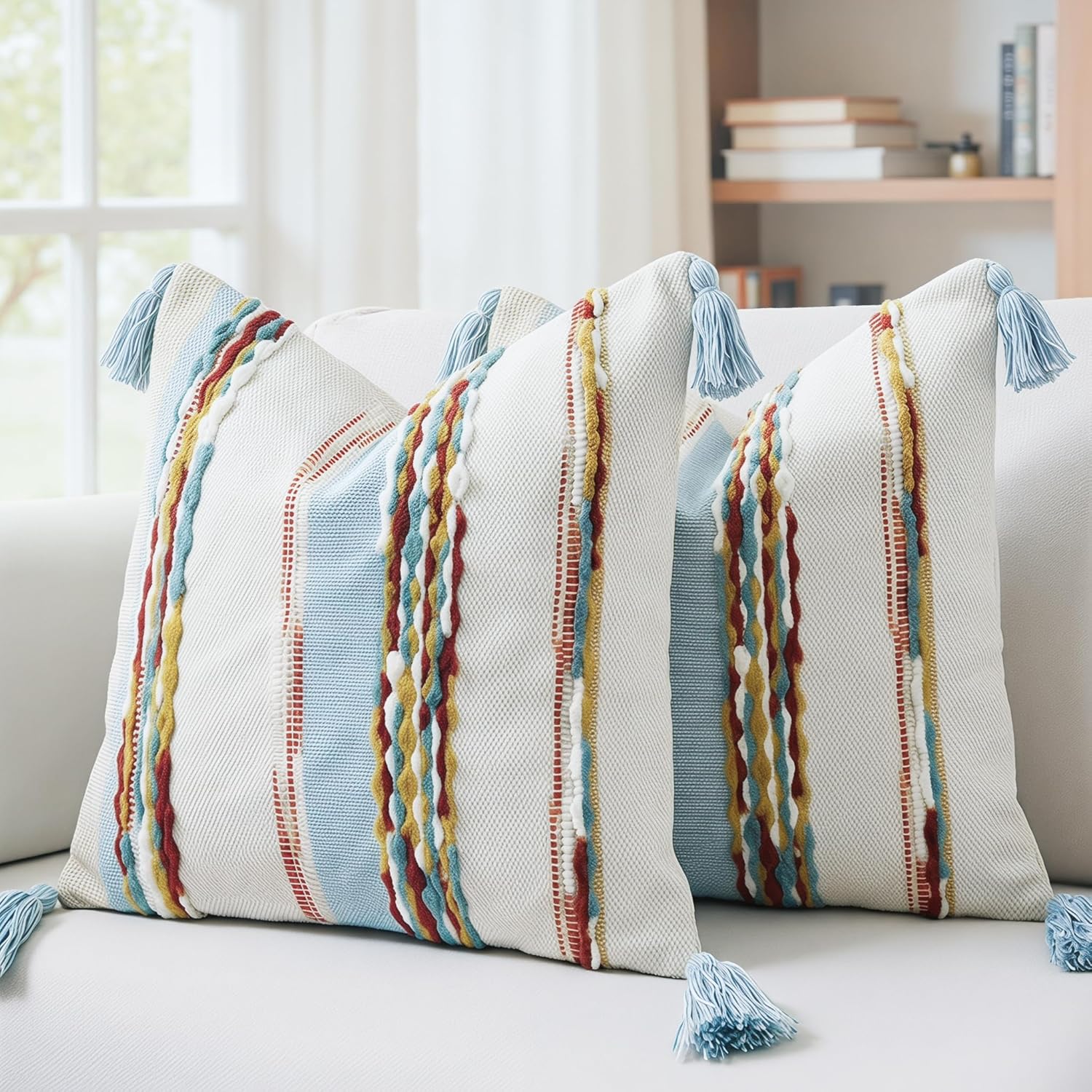 Chenille Boho Blue Throw Pillow Cover — 36" — Light Blue Tone