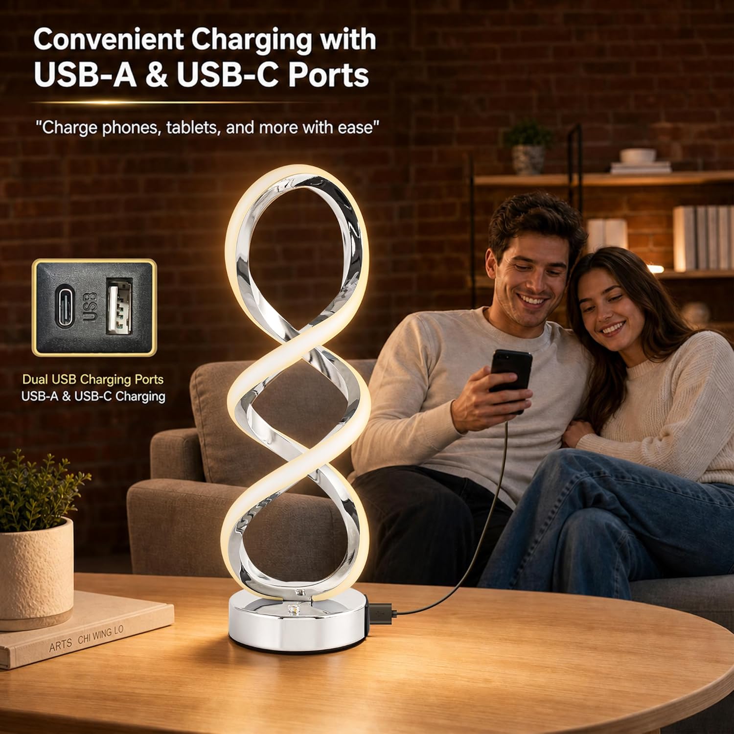 Dimmable Modern Black Bedside Lamp — 10-Light - View 6