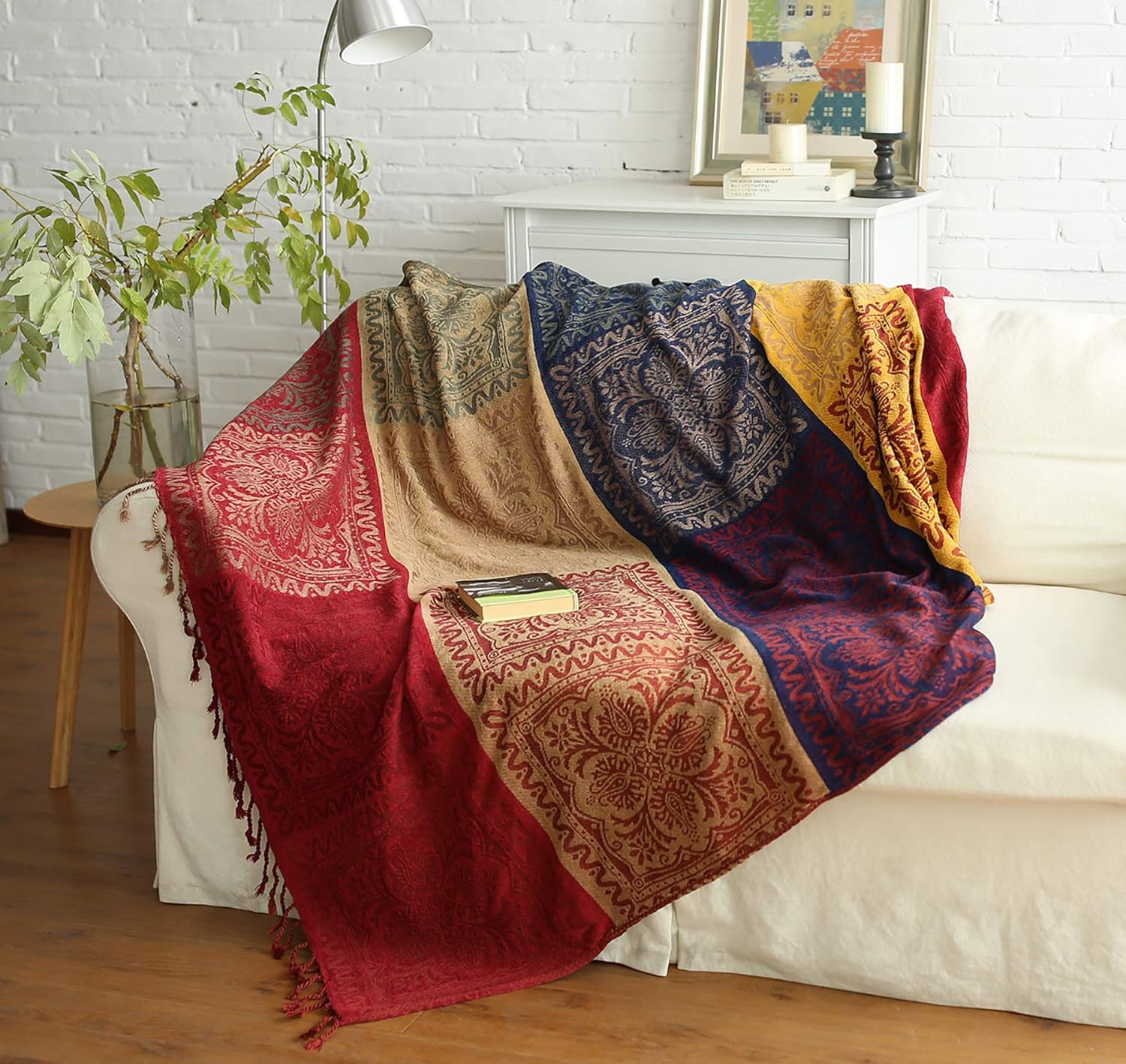 Chenille Boho Beige Throw Pillow - View 3