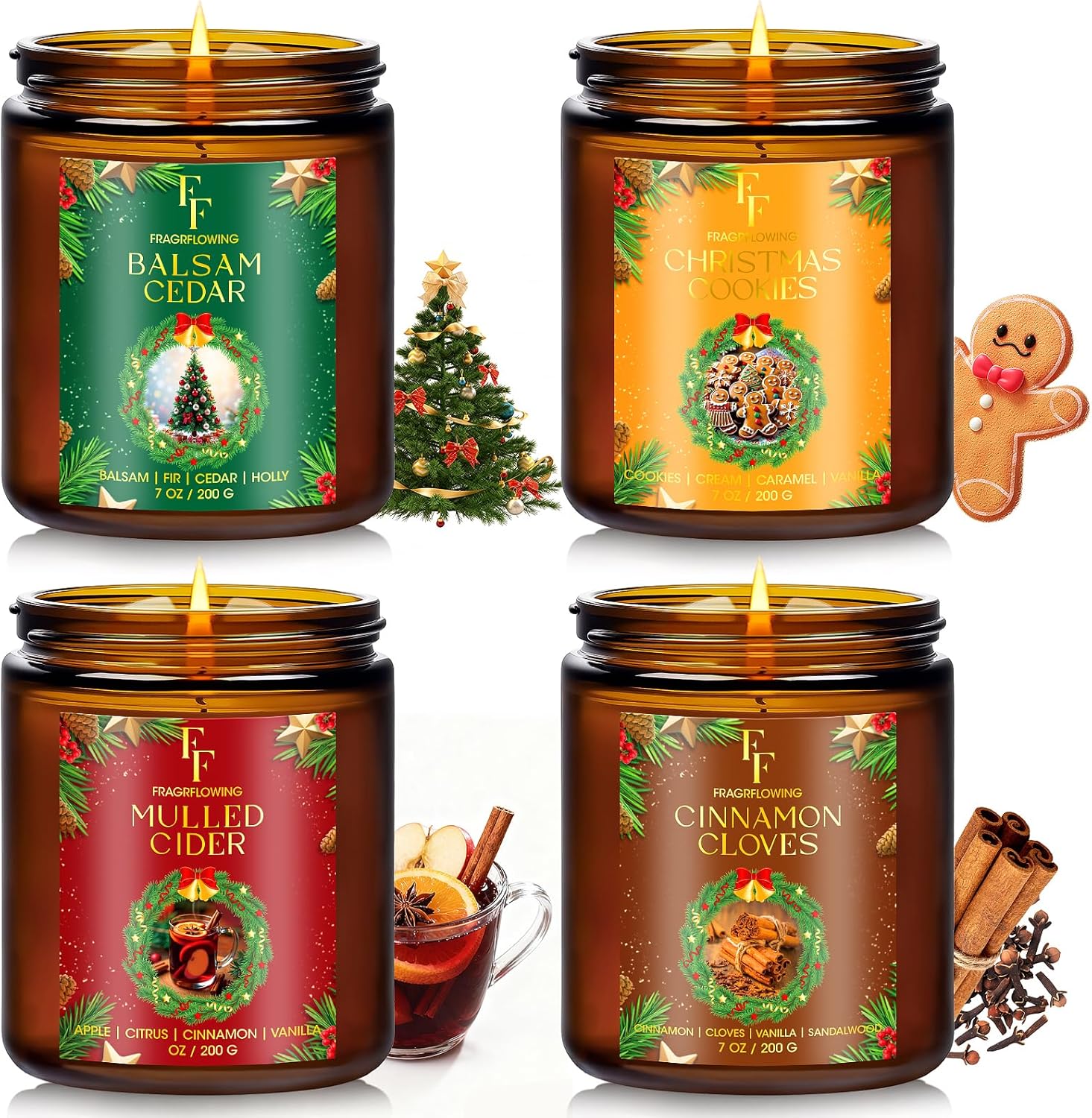 Soy Wax Scented Candle — Balsam Cedar/Cookies/Mulled Cider/Cinnamon