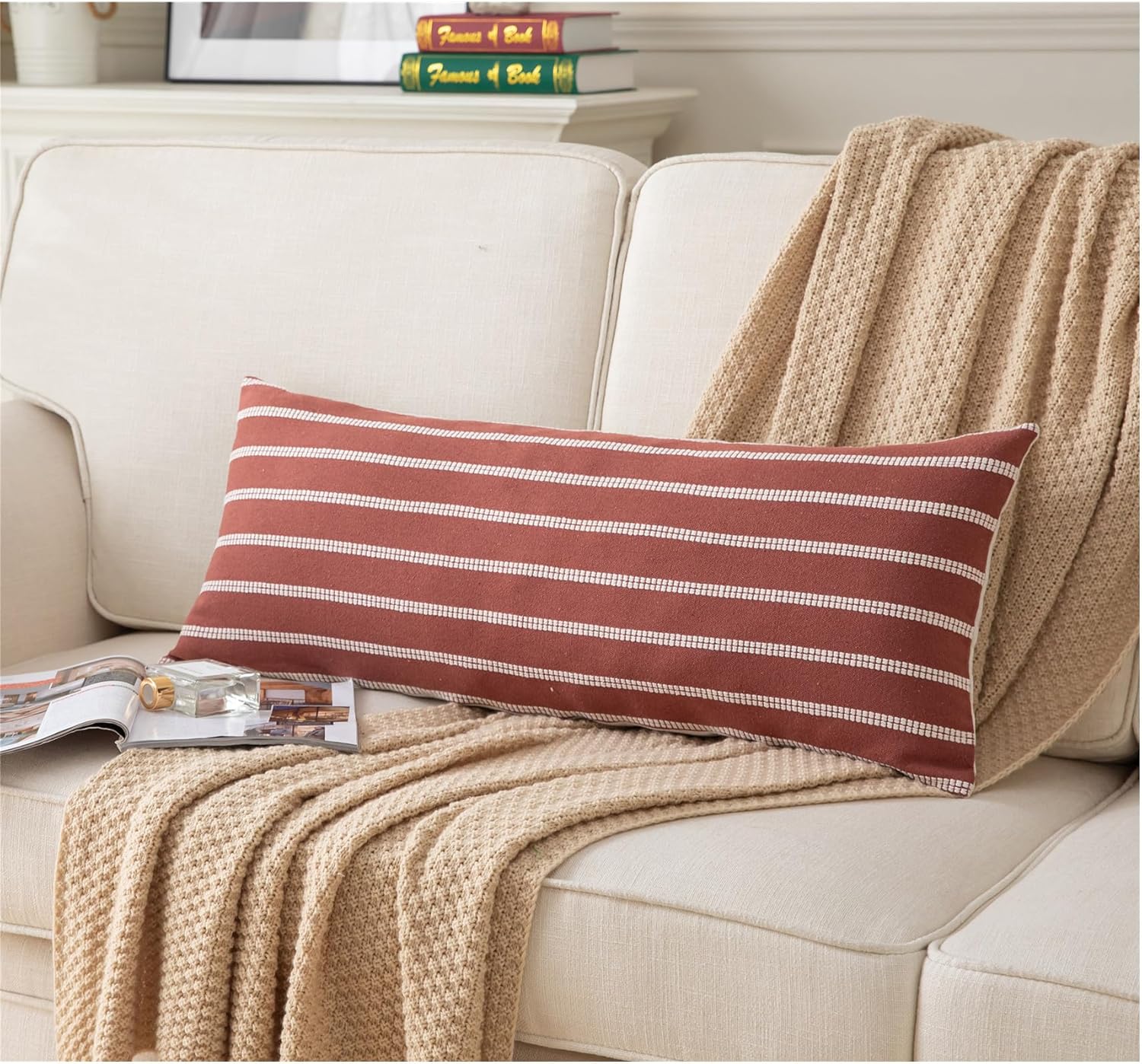 Boho Beige Throw Pillow Cover — 20" — Rust