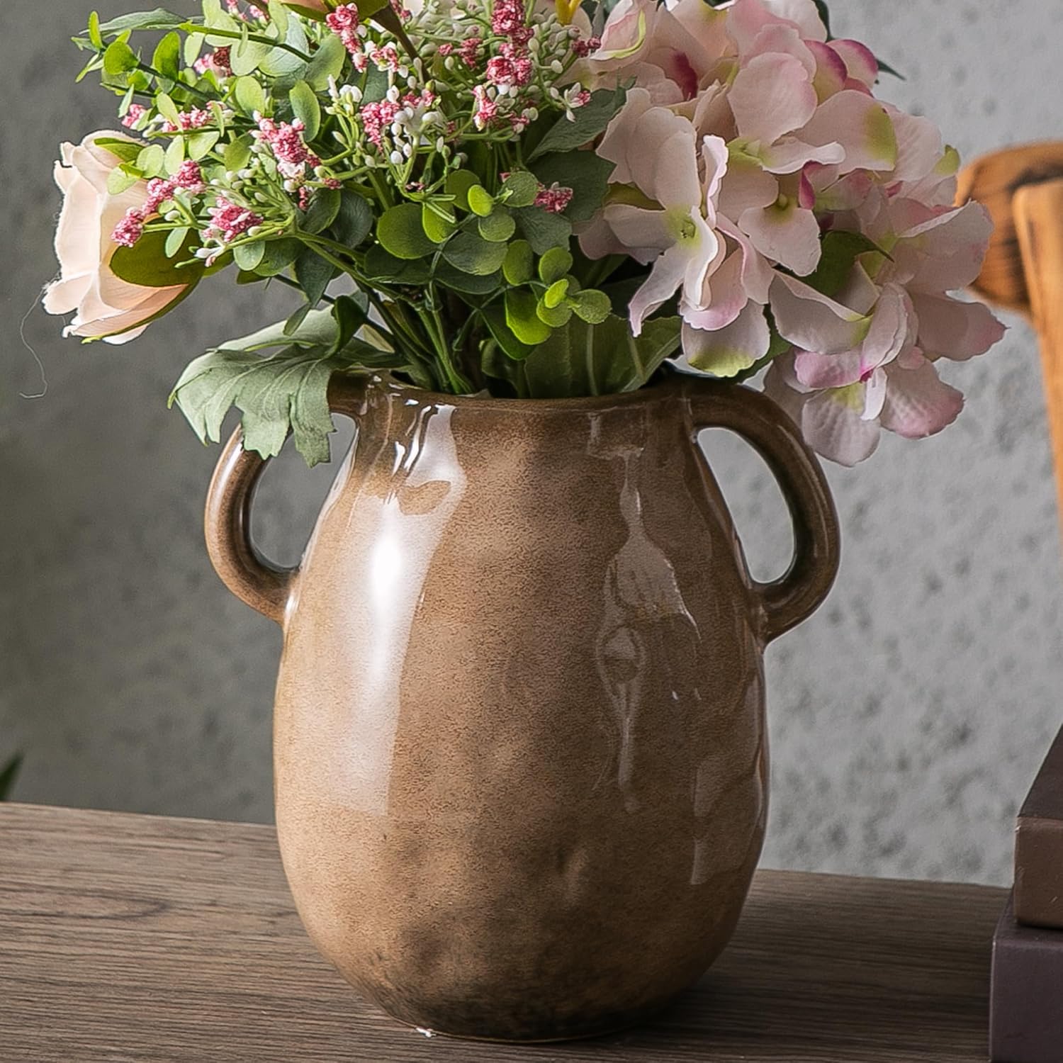 Farmhouse Beige Flower Vase — Brown Ceramic Vase