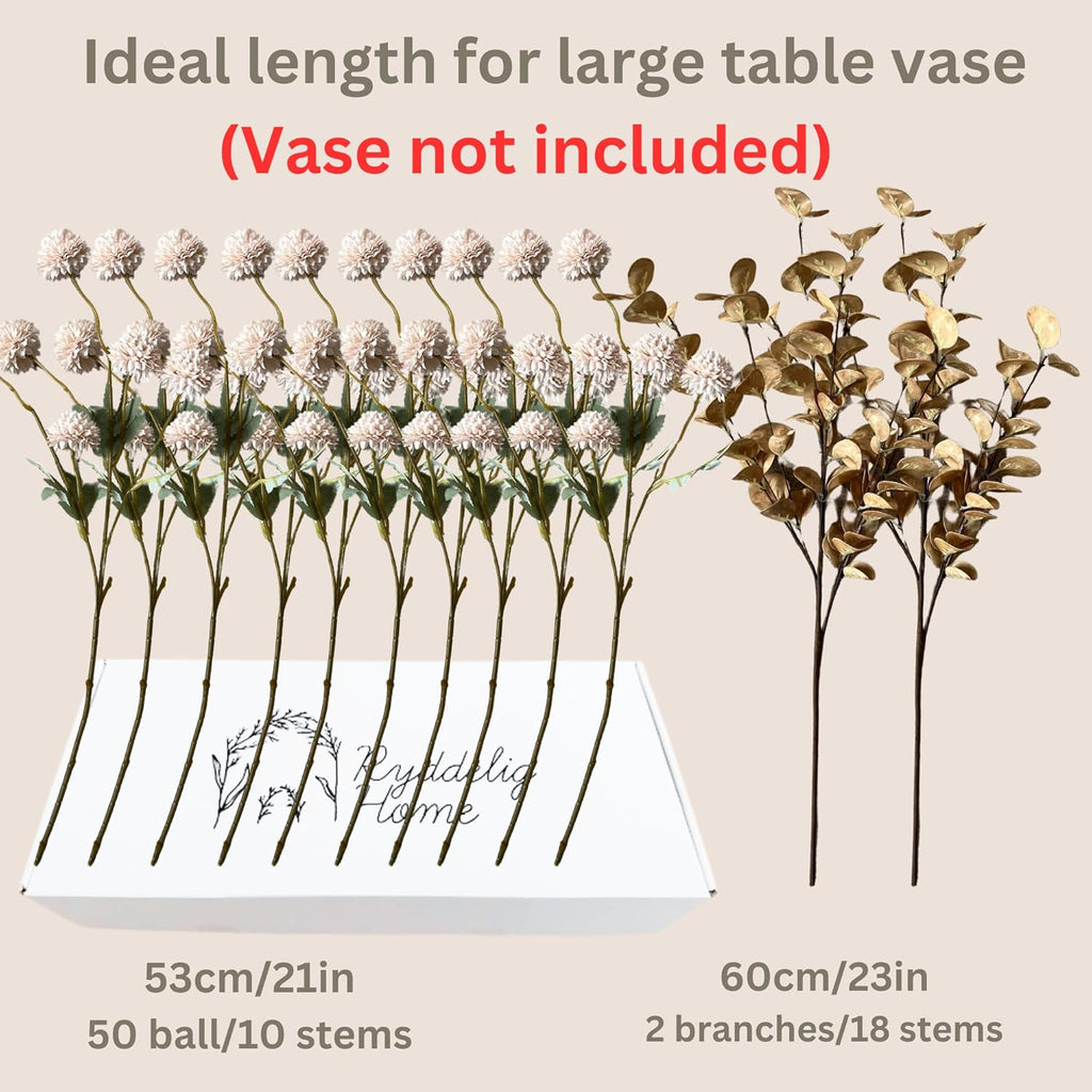 Pom Pom Beige Artificial Flowers - View 6