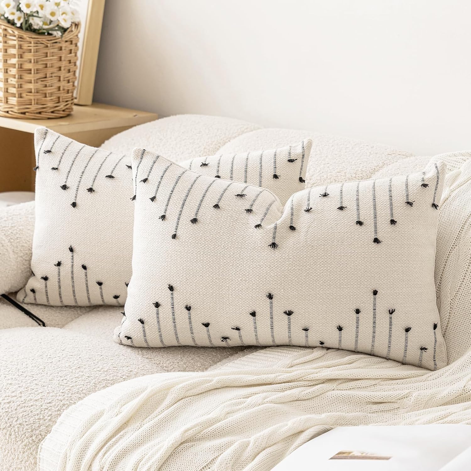 Boho Beige Throw Pillow Cover — 18" — Beige and Black