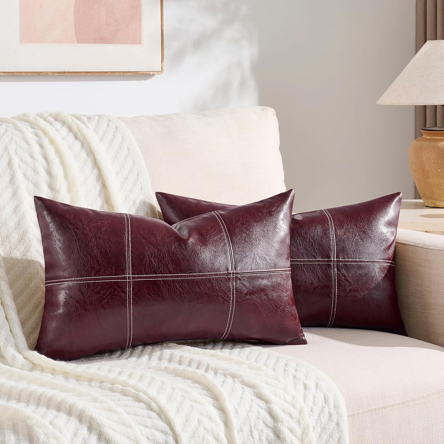 Boho Beige Throw Pillow Cover — 18" — 20" x 12" (Pack of 2)
