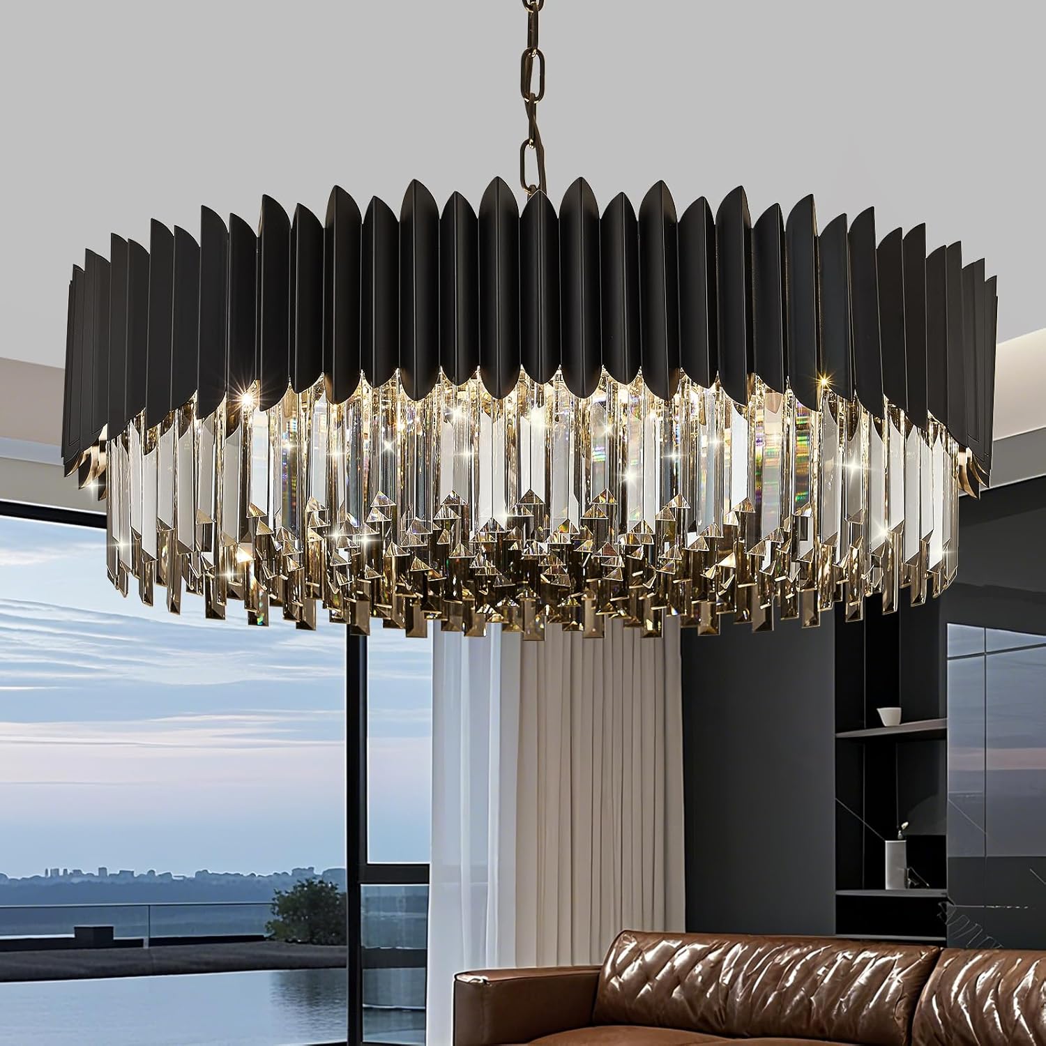 Round Luxe Black Chandelier — 24" — Gray