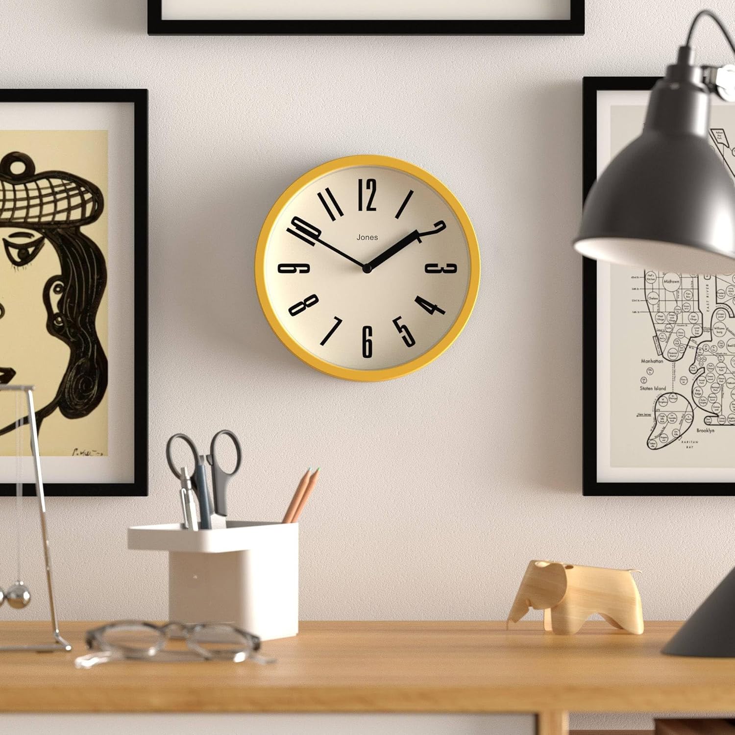 Round Mid-Century Black Wall Clock — 8" - View 2