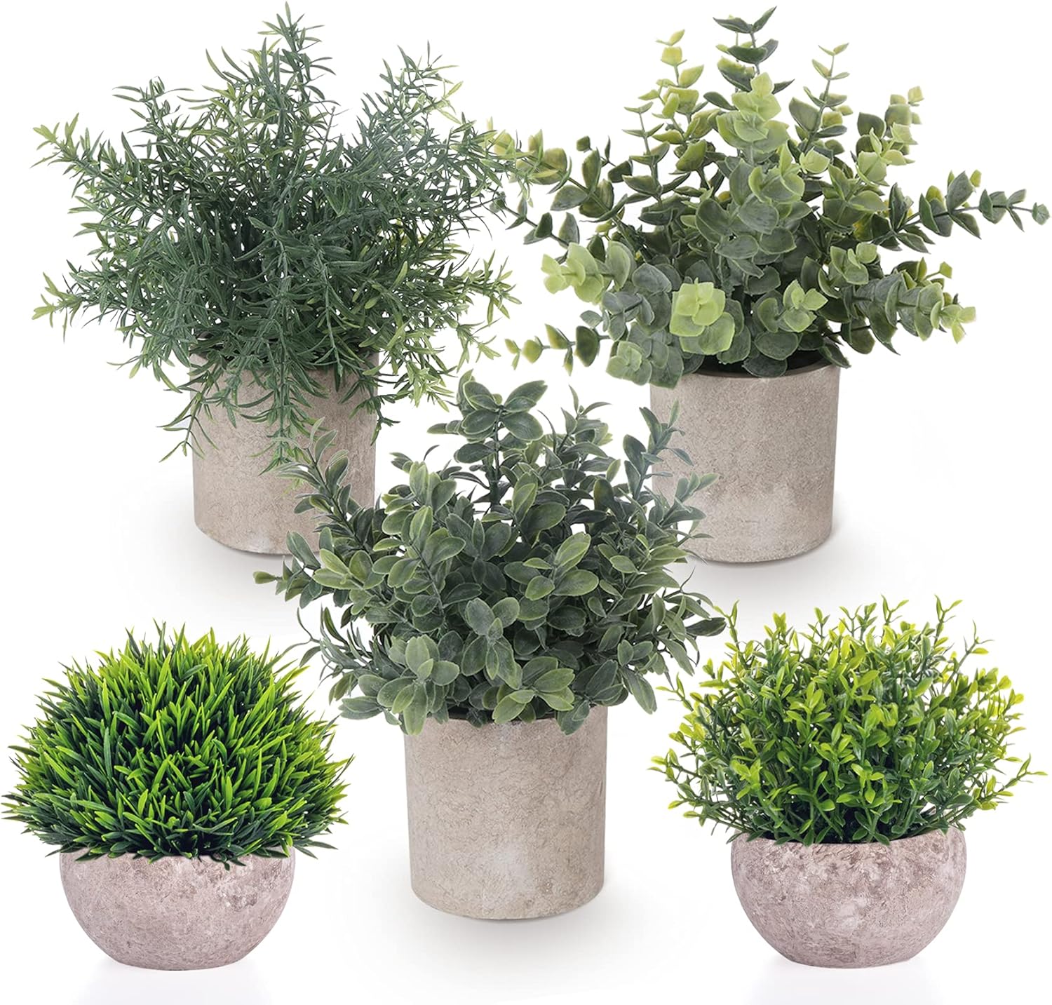 Farmhouse Green Faux Plant — 2 Green+3 Grey
