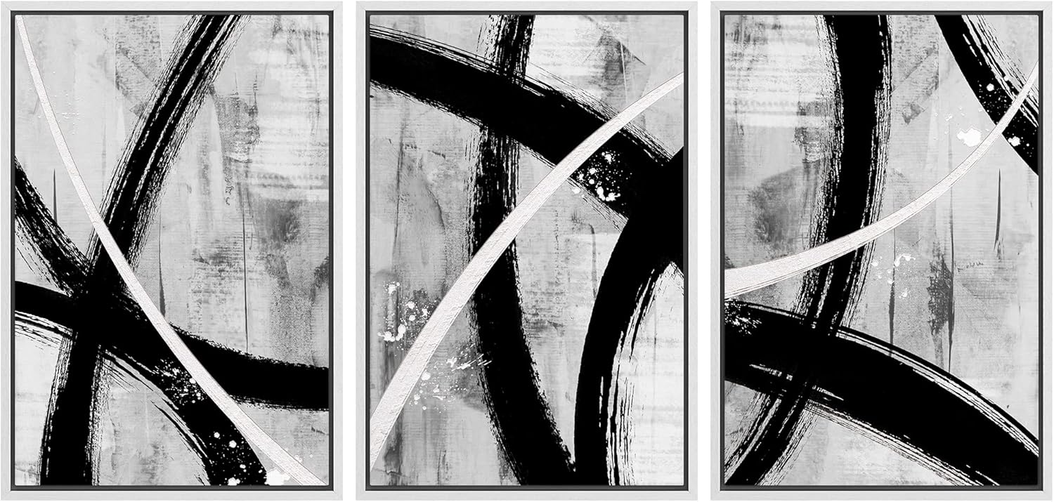 Framed Mid-Century Fabric Wall Art — 24" — 16" x 24" x 3 Panels WHITE