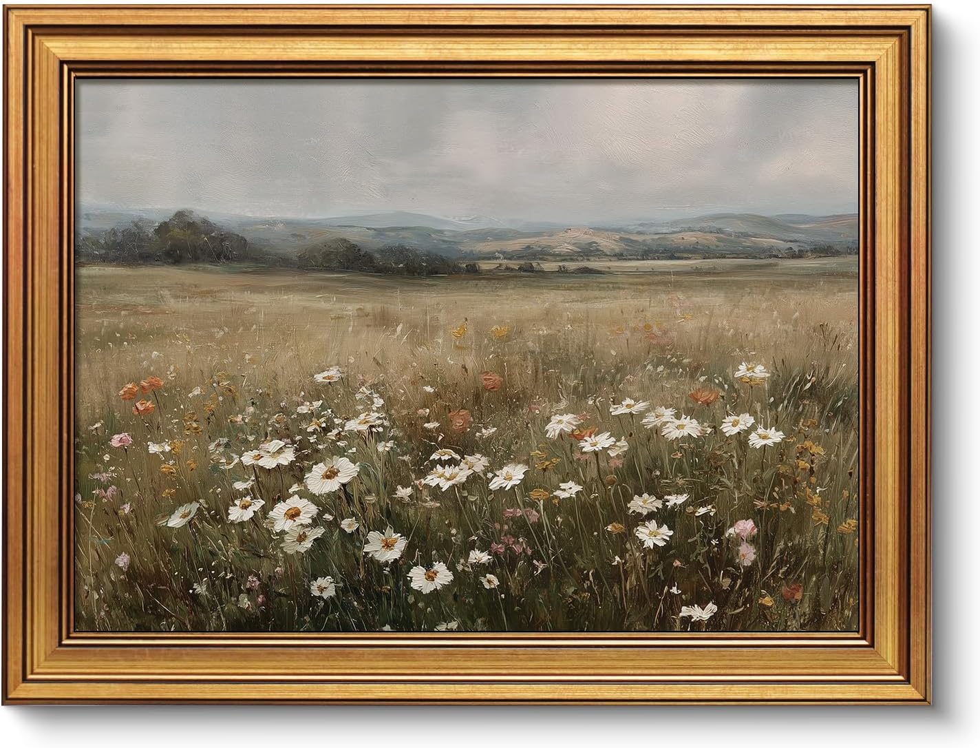 Framed Luxe Brown Canvas Wall Art — 16" — Wilderness Flower Field