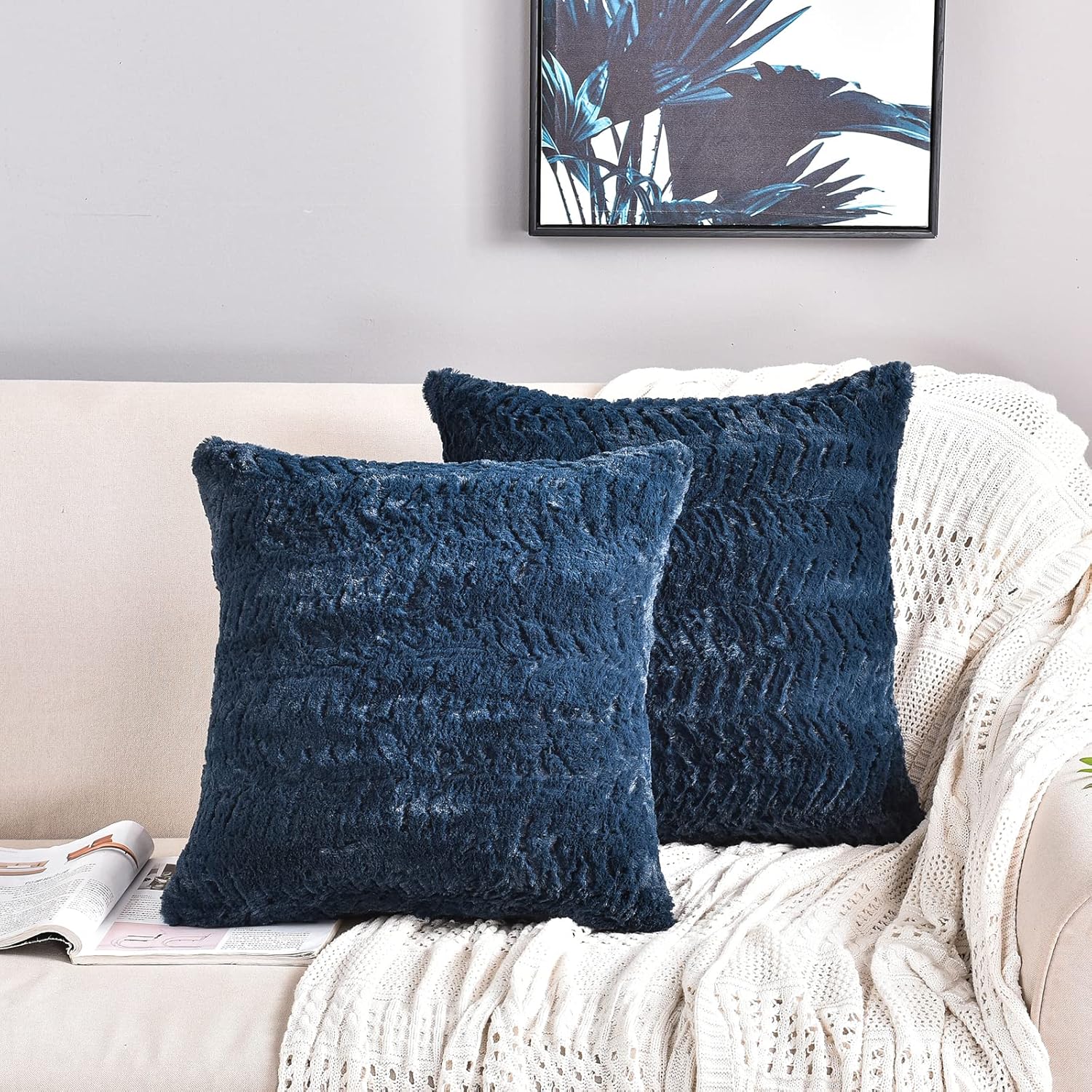 Boho Blue Throw Pillow Cover — 18" — Navy Blue-luxury Fur
