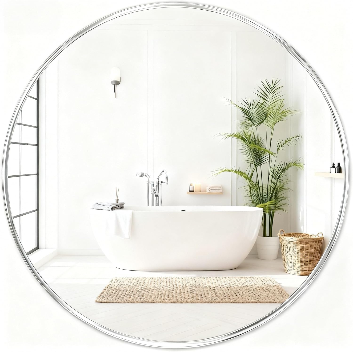 Framed Beige Round Mirror — 20" — 22"L x 22"W