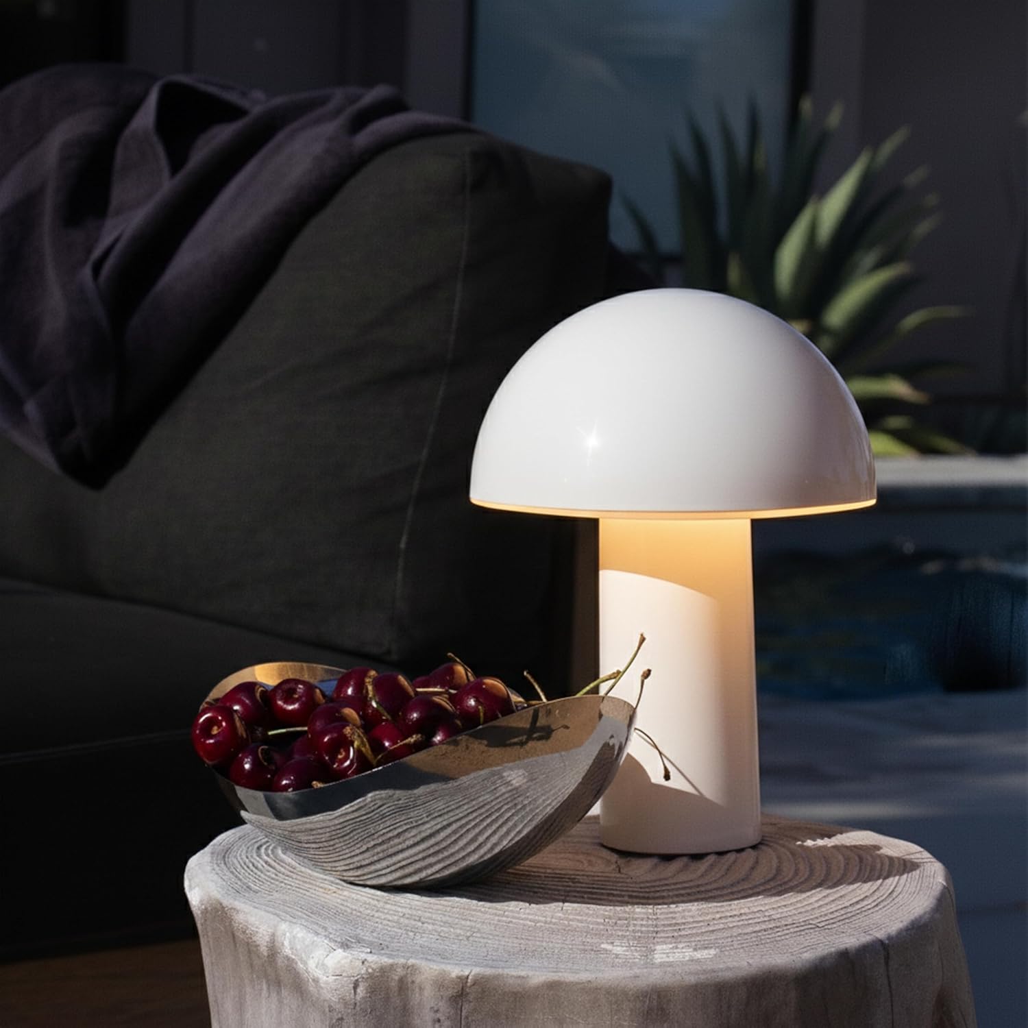 Cordless Modern Beige Table Lamp — 10" — Cream
