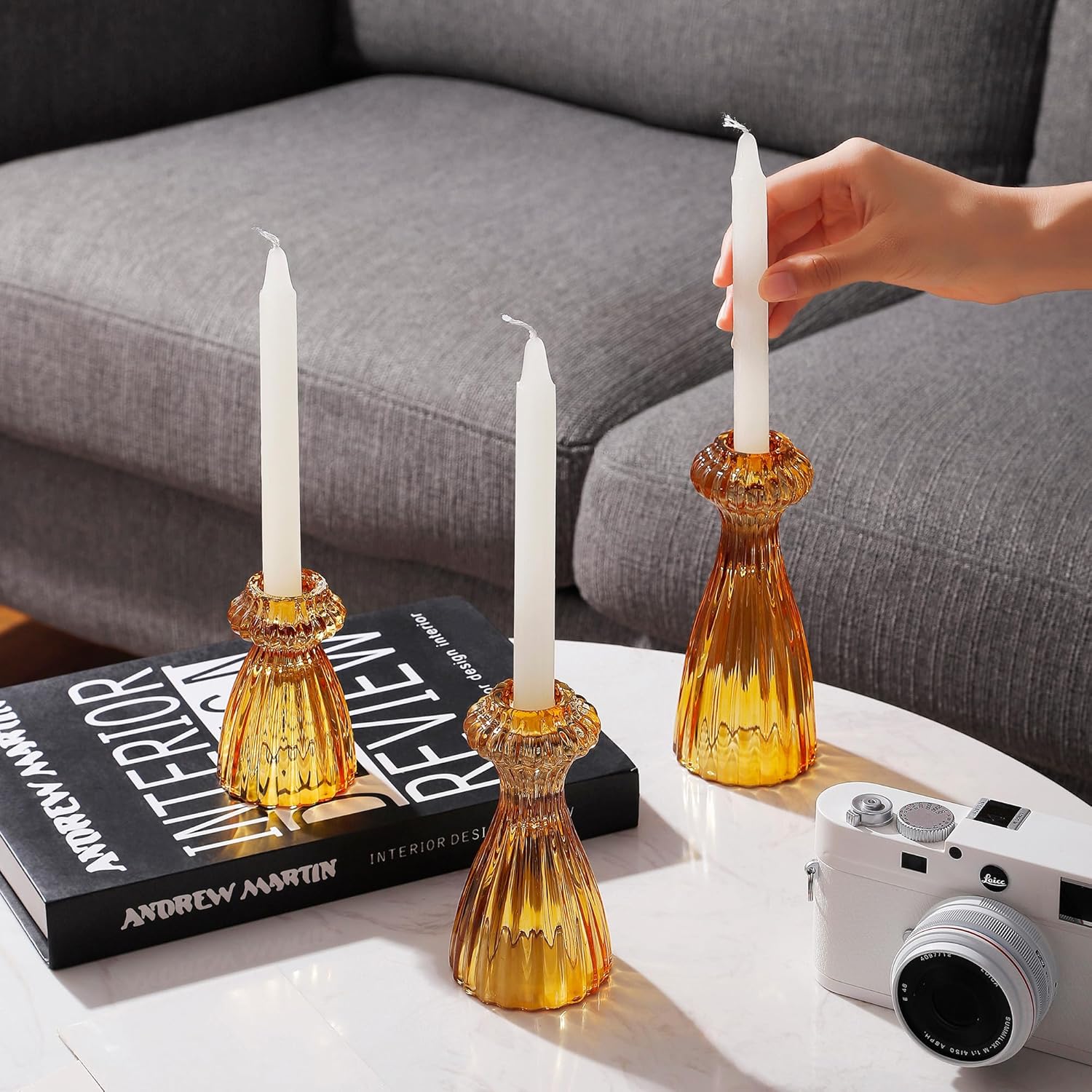 Blue Candle — Set of 3 — Amber