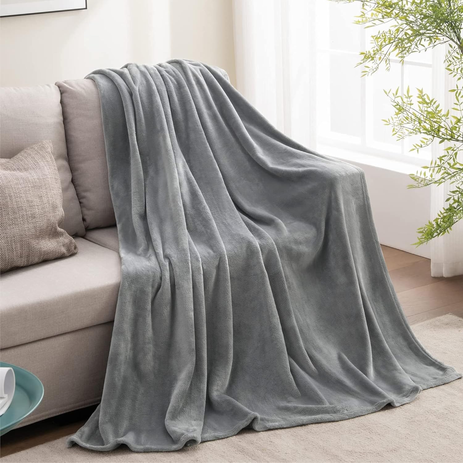 Luxe Beige Throw Pillow — 50" — Grey