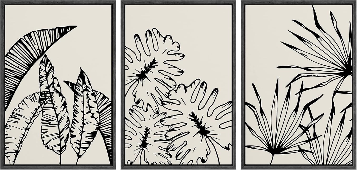 Framed Boho Fabric Wall Art — 24" — 24"x36"x3 Panels Black