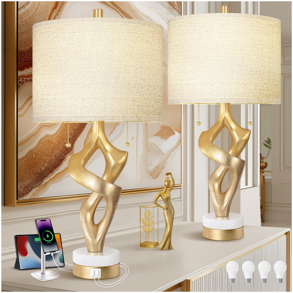 USB Luxe Stone Bedside Lamp — 26"