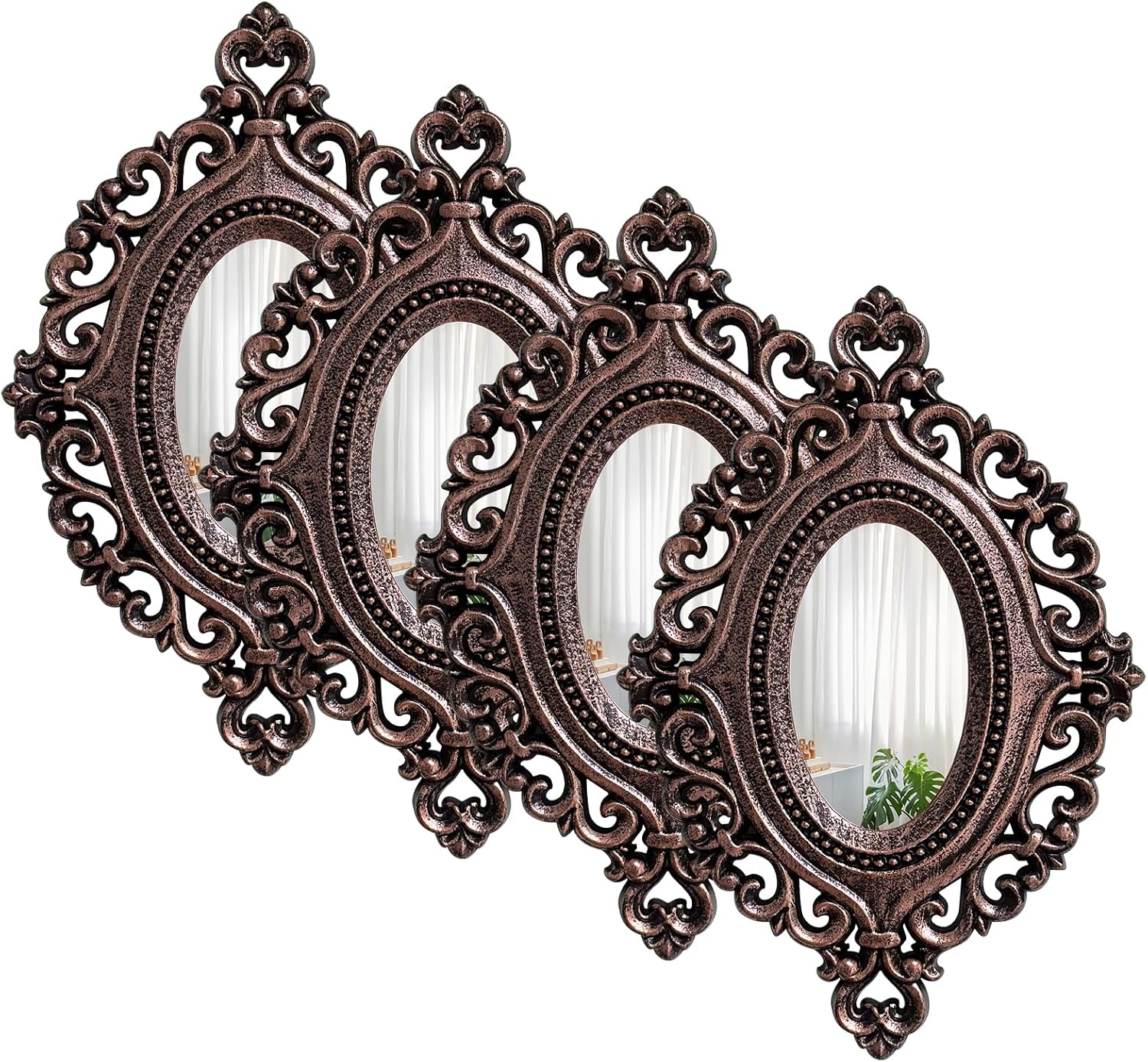 Framed Farmhouse Black Wall Mirror — Oval Bronze Set