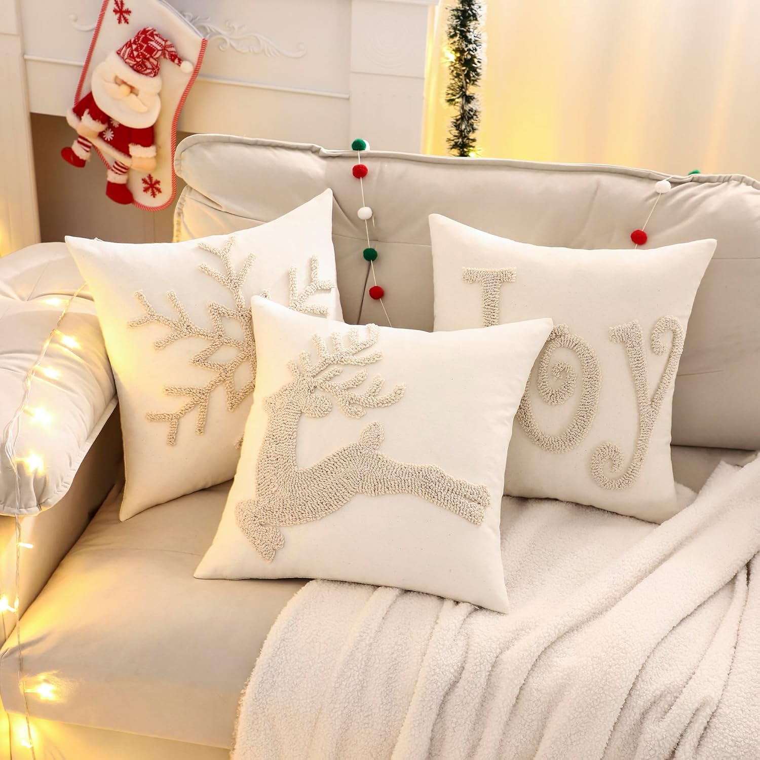 Tufted Beige Throw Pillow Cover — 18" - View 8