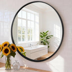 Round Luxe Beige Wall Mirror — 30" — Black-round