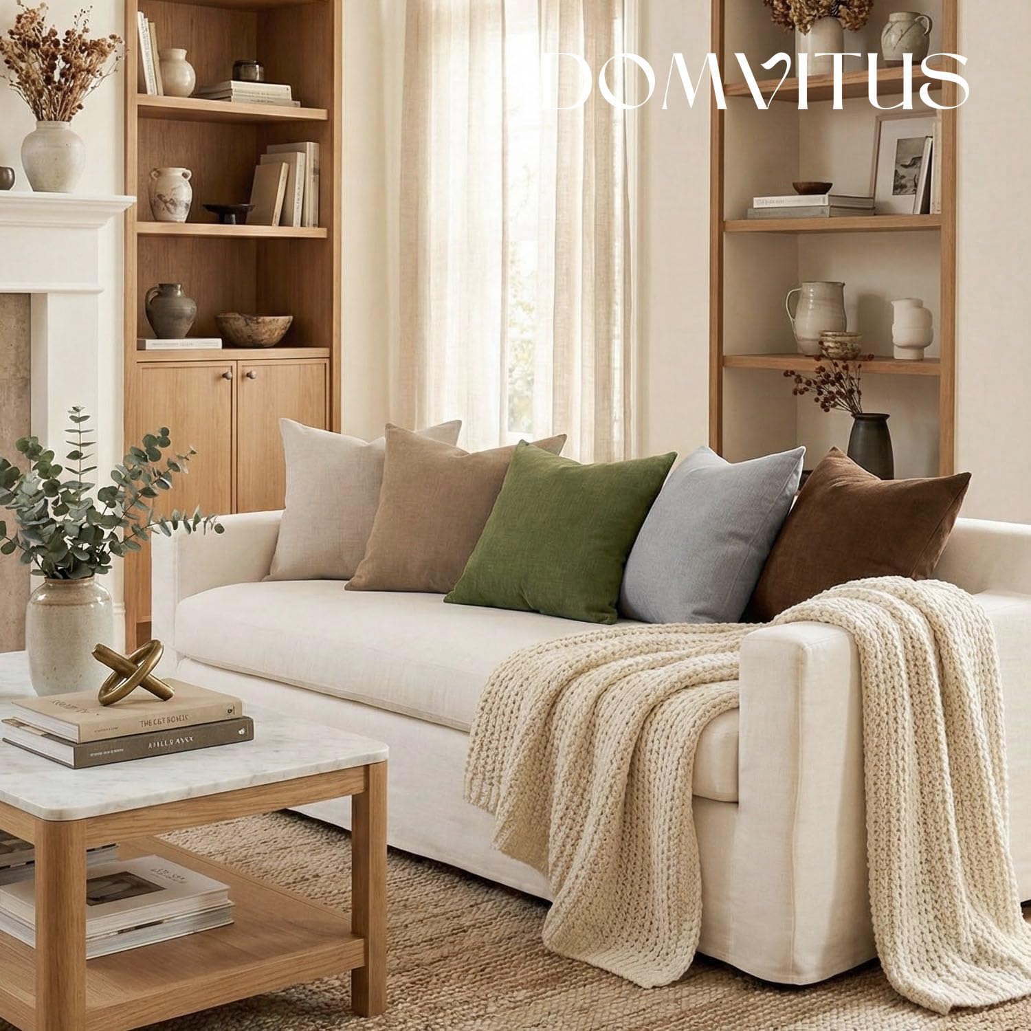 Linen Boho Beige Throw Pillow Cover — 20" - View 7