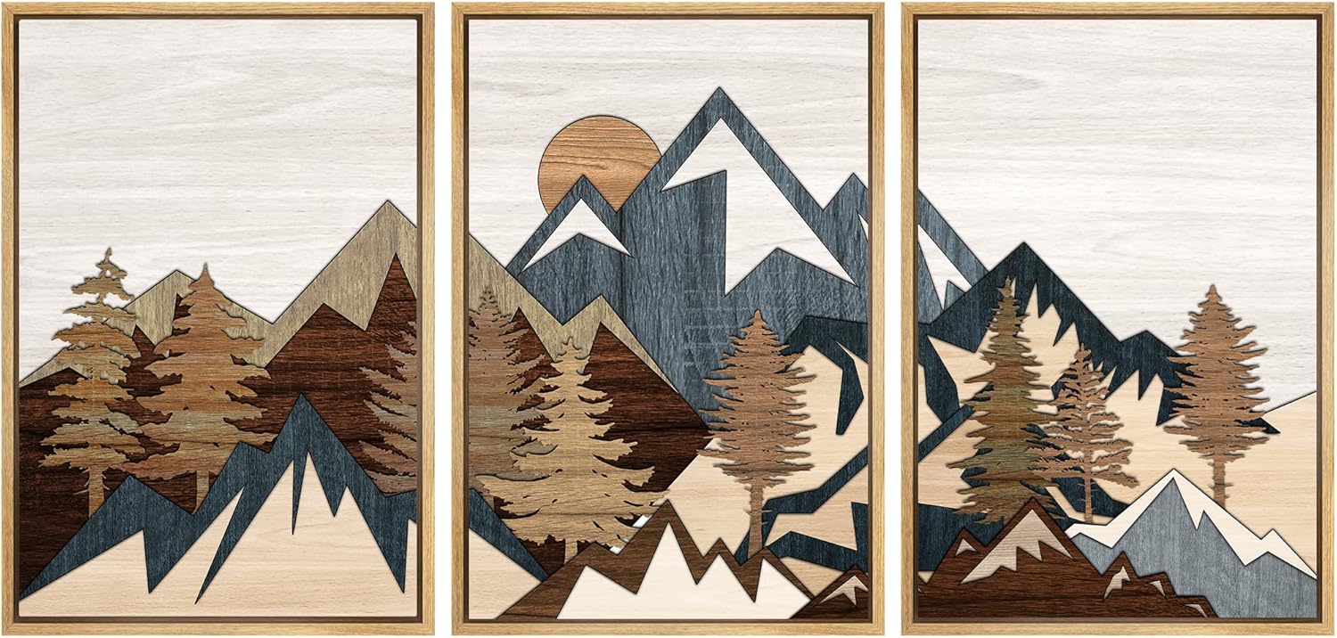 Framed Modern Fabric Wall Art — 24" — 24"x36"x3 Panels Natural