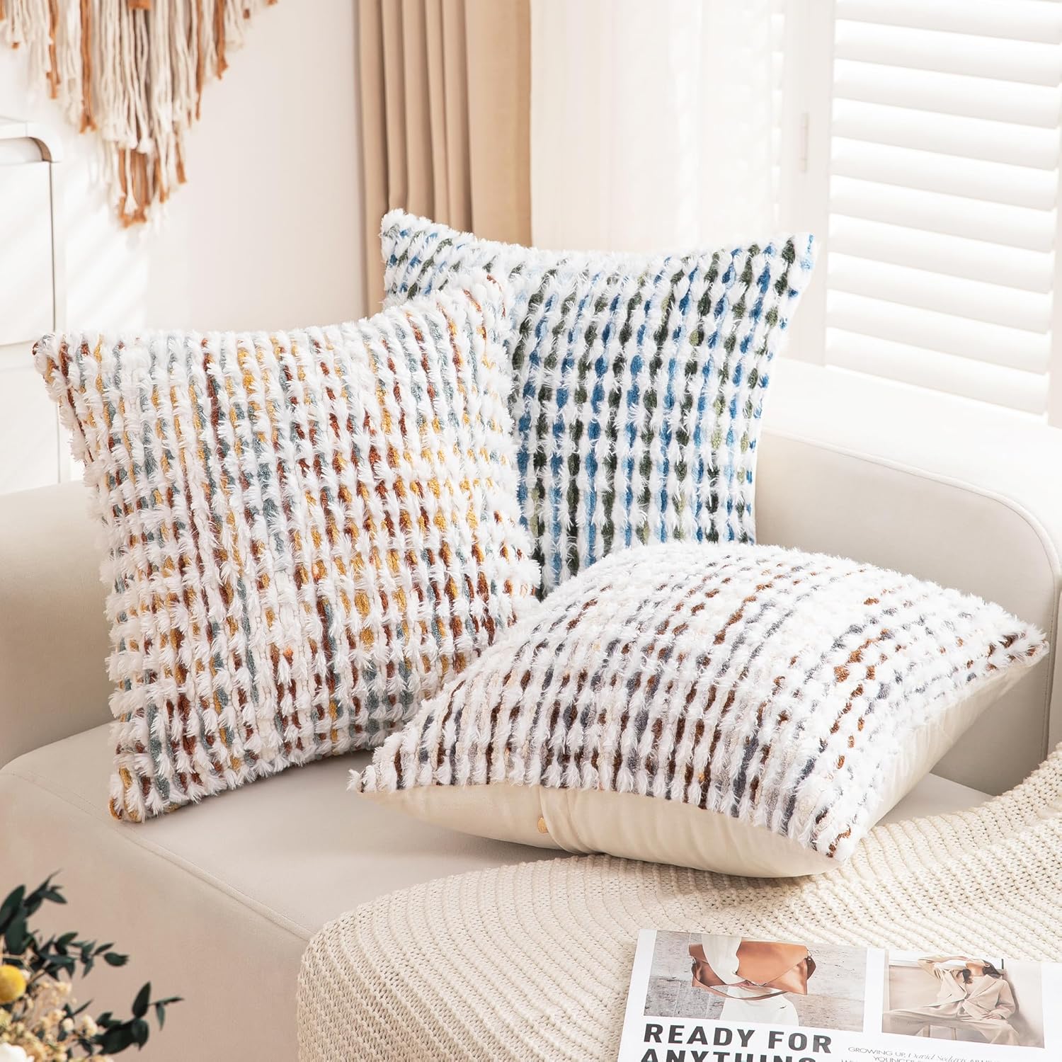 Tufted Boho Blue Throw Pillow Cover — 18" - View 5