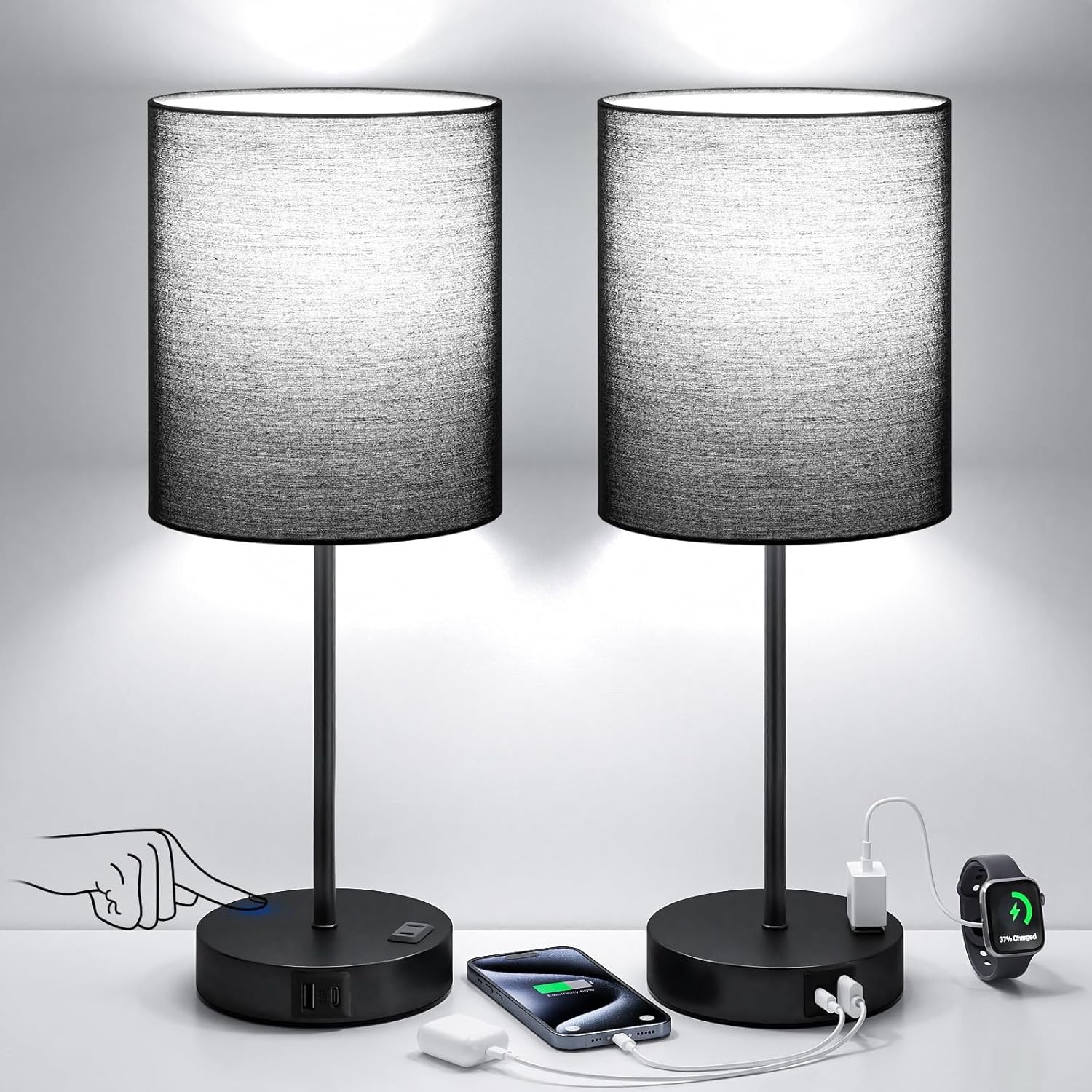 Dimmable Black Table Lamp — Set of 2 — Black
