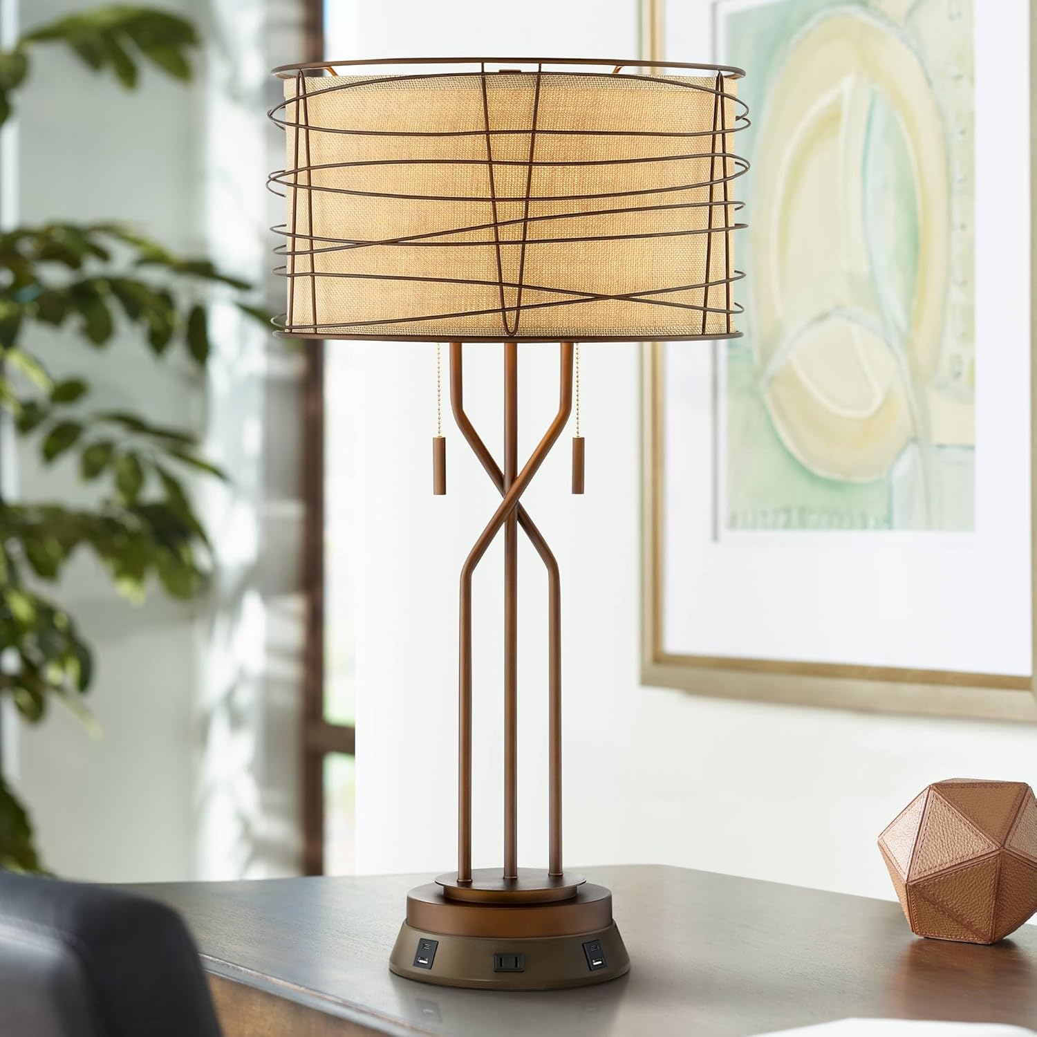 Boho Gold Table Lamp — 4" — Bronze - USB Workstation Base Included