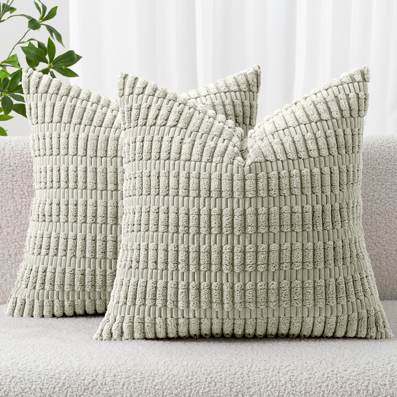 Boho Beige Throw Pillow Cover — 18" — 18" x 18" (Pack of 2)