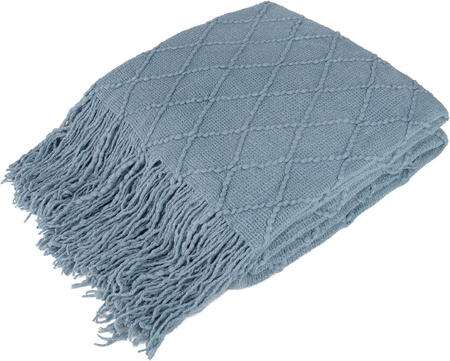 Knit Boho Beige Throw Pillow — 60" — Dusty Blue