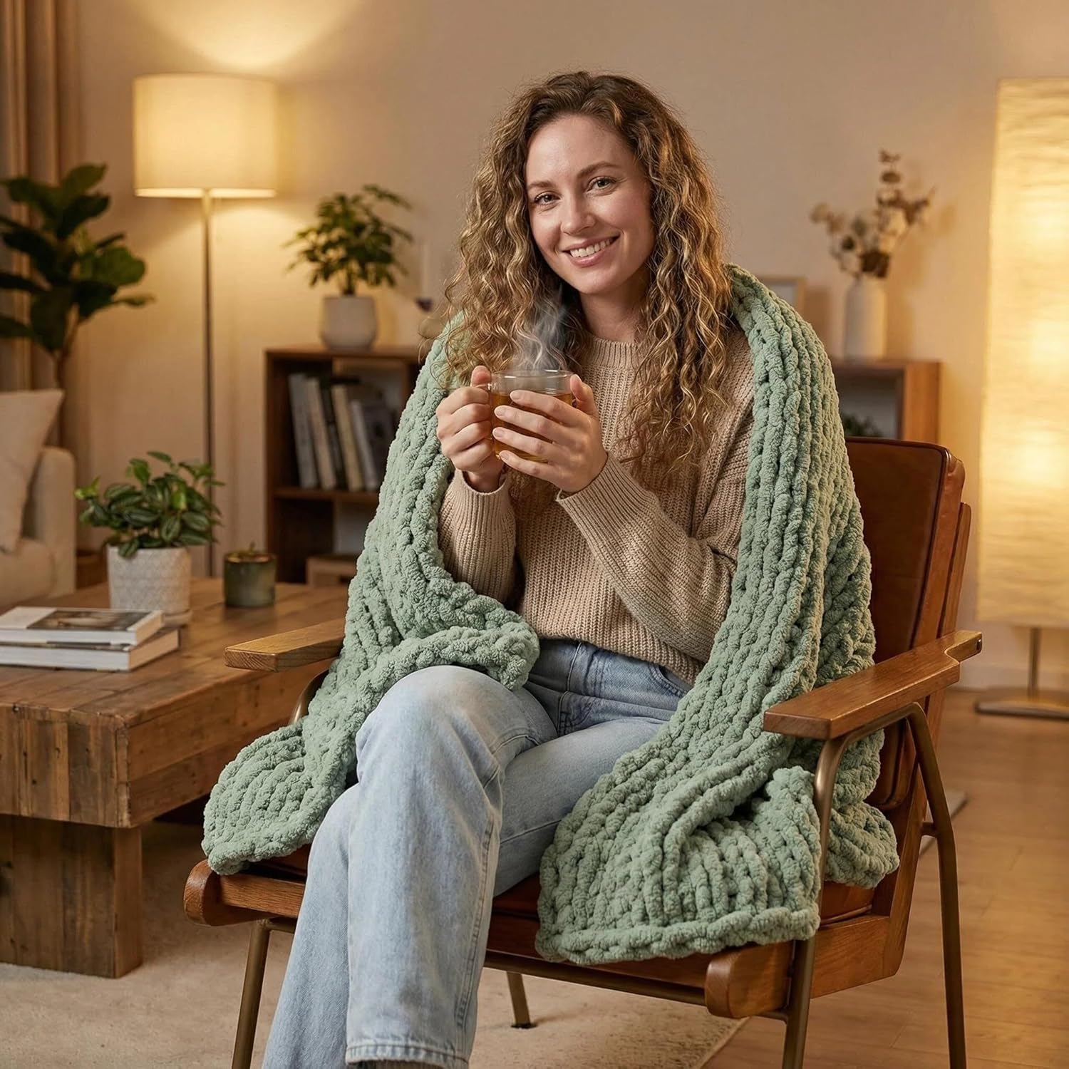 Knit Beige Throw Pillow — 50" - View 4