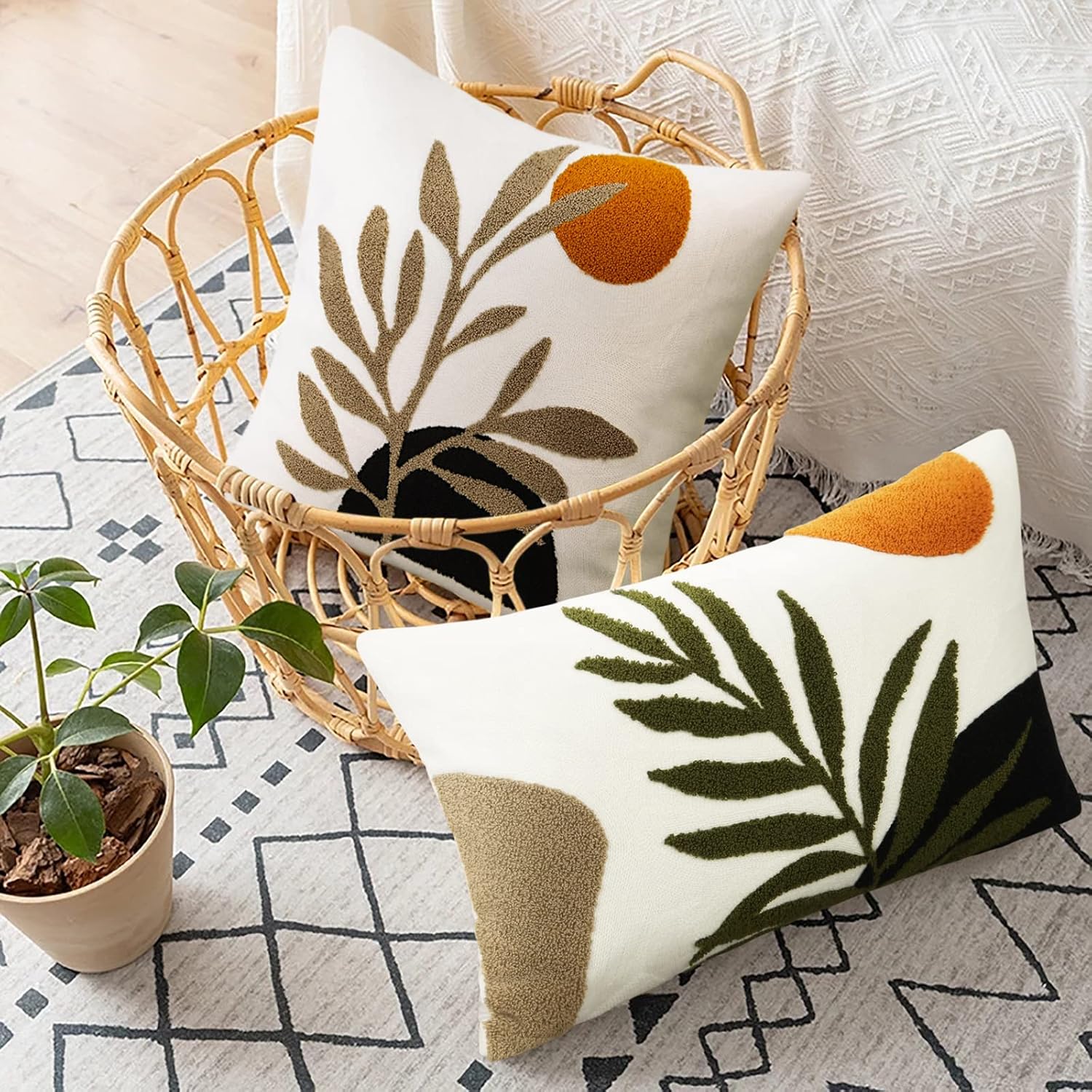 Tufted Boho Green Throw Pillow Cover — 20" - View 2