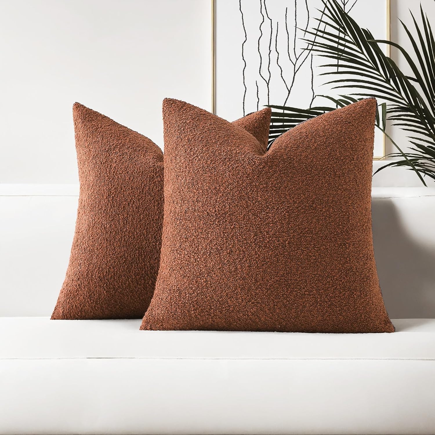 Boucle Boho Beige Pillow Cover — 18" — Rust